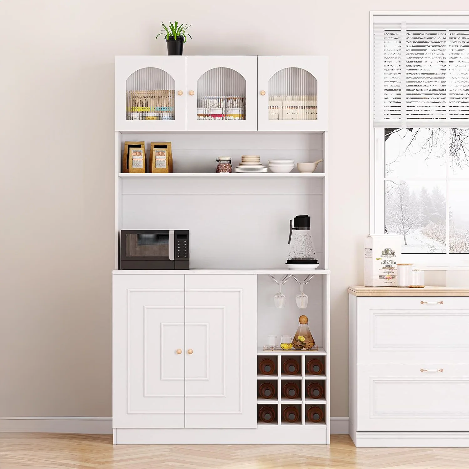 Stylish 71 Inch Pantry Cabinets for Kitchen Storage Cabinet with Microwave Shelf White71 Inch Pantry Cabinets for Kitchen Storage Cabinet with Microwave Shelf White Authentic