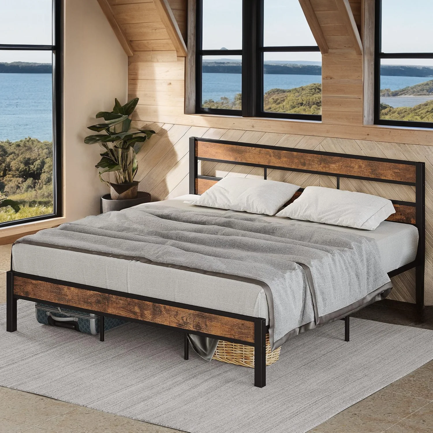Easy-to-Use King Size Platform Bed Frame with Headboard Queen King Size No Box Spring RequiredKing Size Platform Bed Frame with Headboard Queen King Size No Box Spring Required Responsible