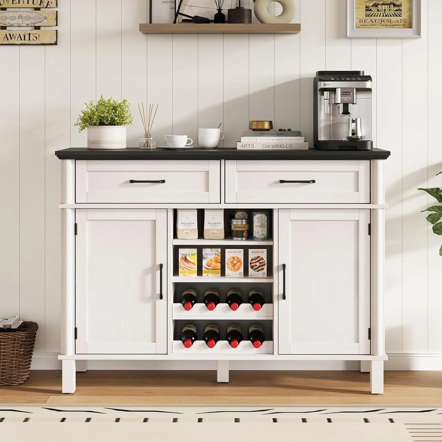 Consistent 48 inches Buffet Storage Cabinet with 2 Wine Racks 2 Drawers and Side Cabinets48 inches Buffet Storage Cabinet with 2 Wine Racks 2 Drawers and Side Cabinets Carefully Designed