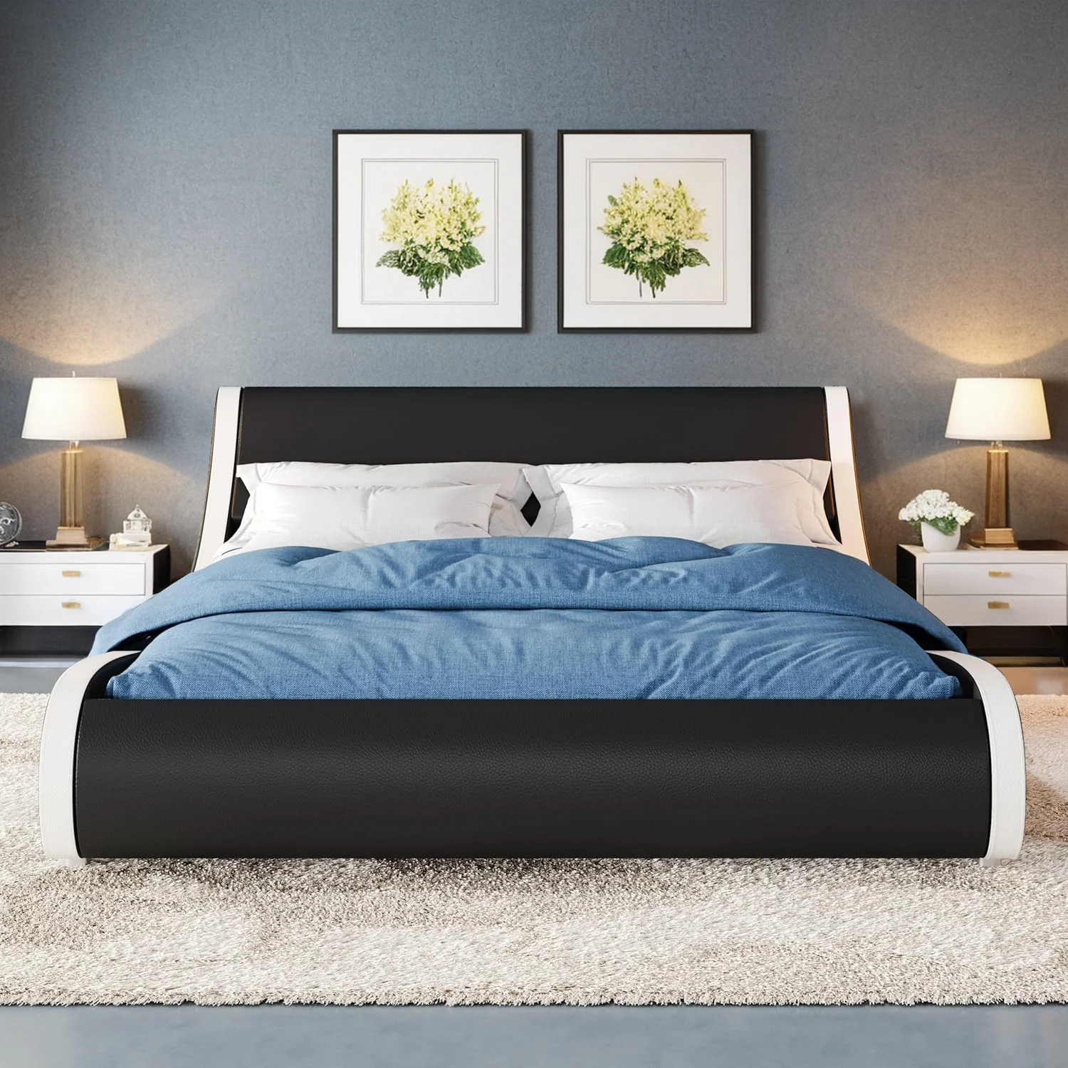Green Discontinued Upholstered Platform Bed Frame Modern Low Profile Sleigh Bed with Faux Leather Adjustable Headboard Wood Slat Support Ergonomic Bed Frame Discontinued Upholstered Platform Bed Frame Modern Low Profile Sleigh Bed with Faux Leather Adjustable Headboard Wood Slat Support Ergonomic Bed Frame Authentic