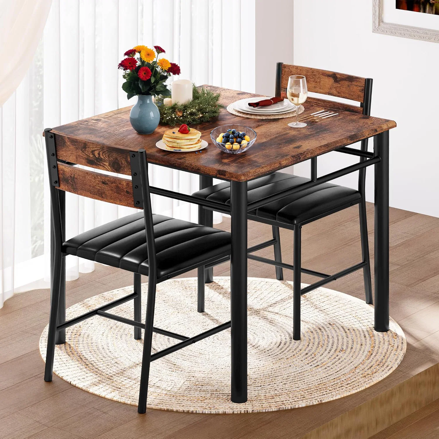 Smart Dining Table Set for 2 Small Kitchen Table with Upholstered Chairs Compact Dining Set Kitchen Dining RoomDining Table Set for 2 Small Kitchen Table with Upholstered Chairs Compact Dining Set Kitchen Dining Room Responsible