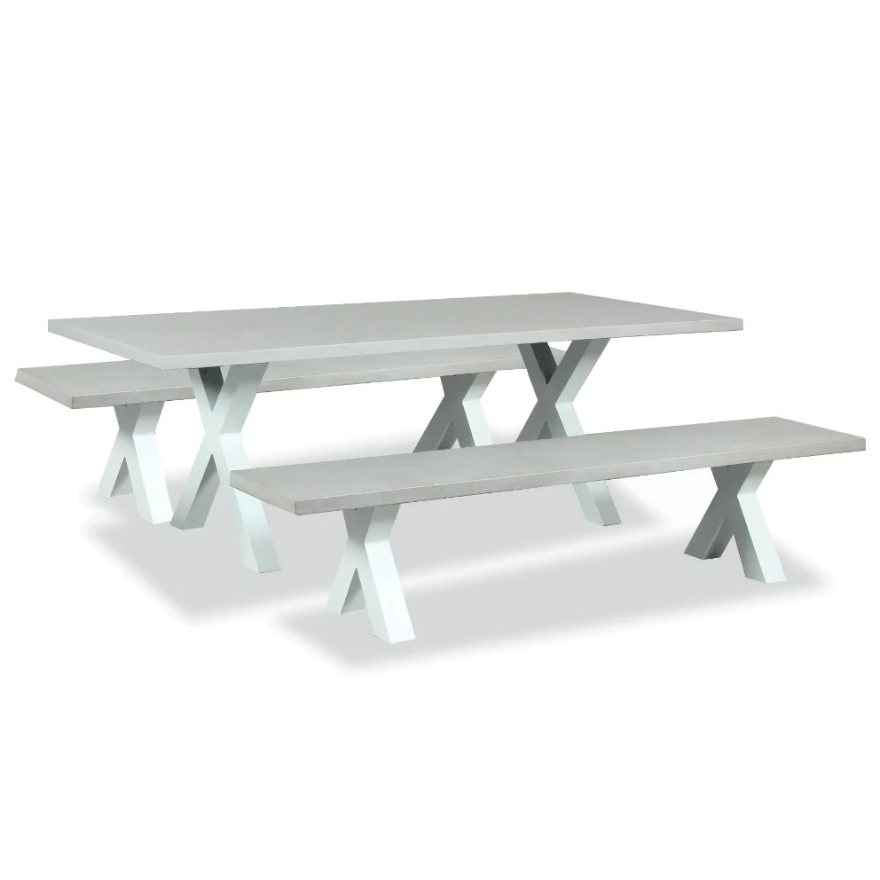 Comfortable Switch Outdoor Dining Bench Seat Cement Top X legs white Fashionable