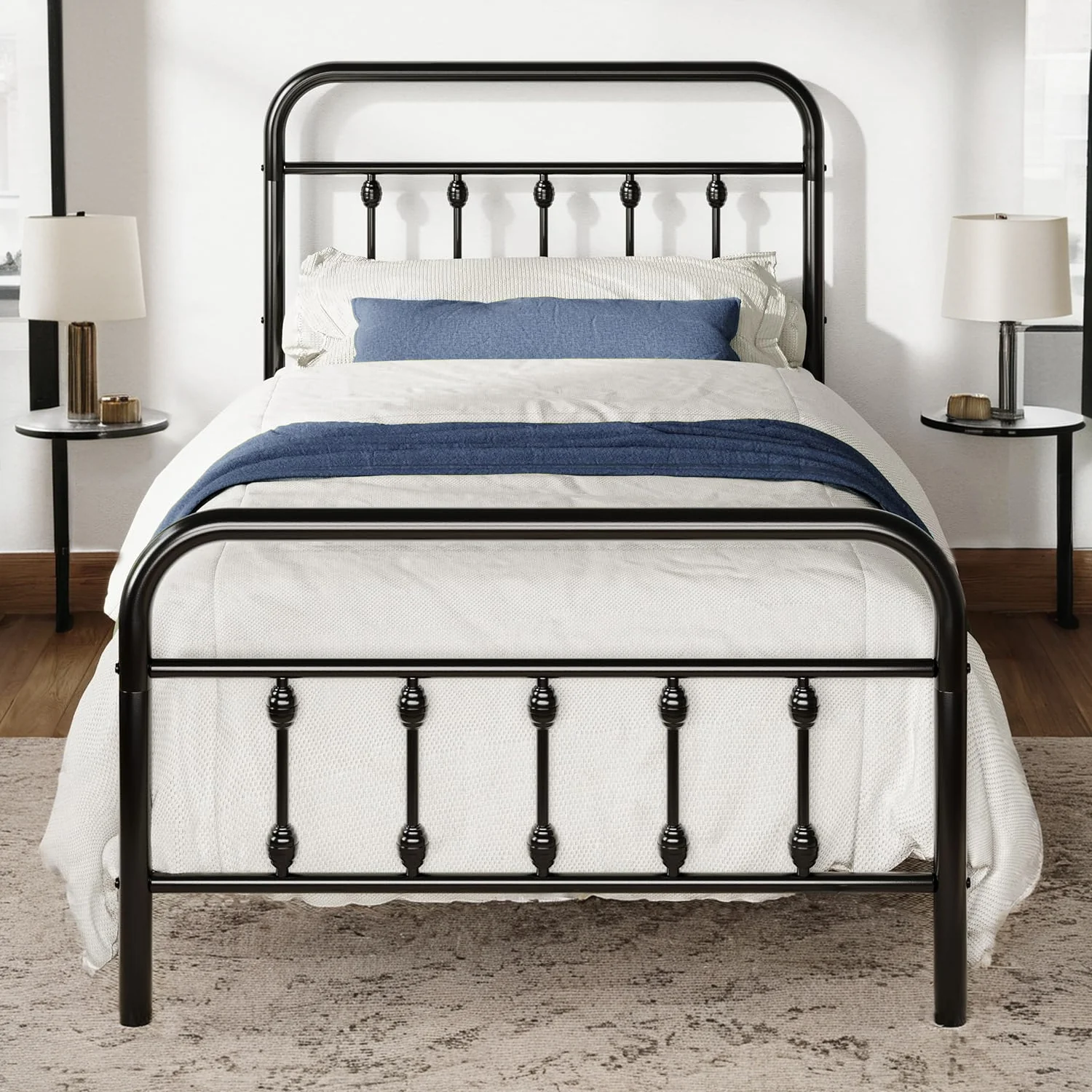 Specialty Pearl-Accent Twin Size Victorian Platform Metal Bed Frame with Headboard and Footboard Under-Bed StoragePearl-Accent Twin Size Victorian Platform Metal Bed Frame with Headboard and Footboard Under-Bed Storage Premium