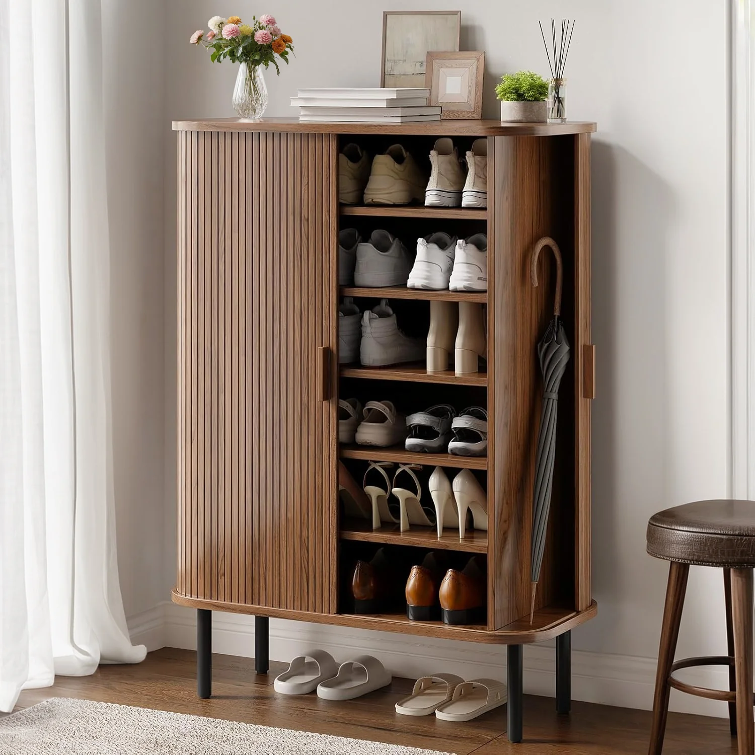 Genuine Shoe Storage Cabinet 6-Tier Entryway Shoe Storage Organizer with Sliding Door Adjustable ShelvesShoe Storage Cabinet 6-Tier Entryway Shoe Storage Organizer with Sliding Door Adjustable Shelves Versatile