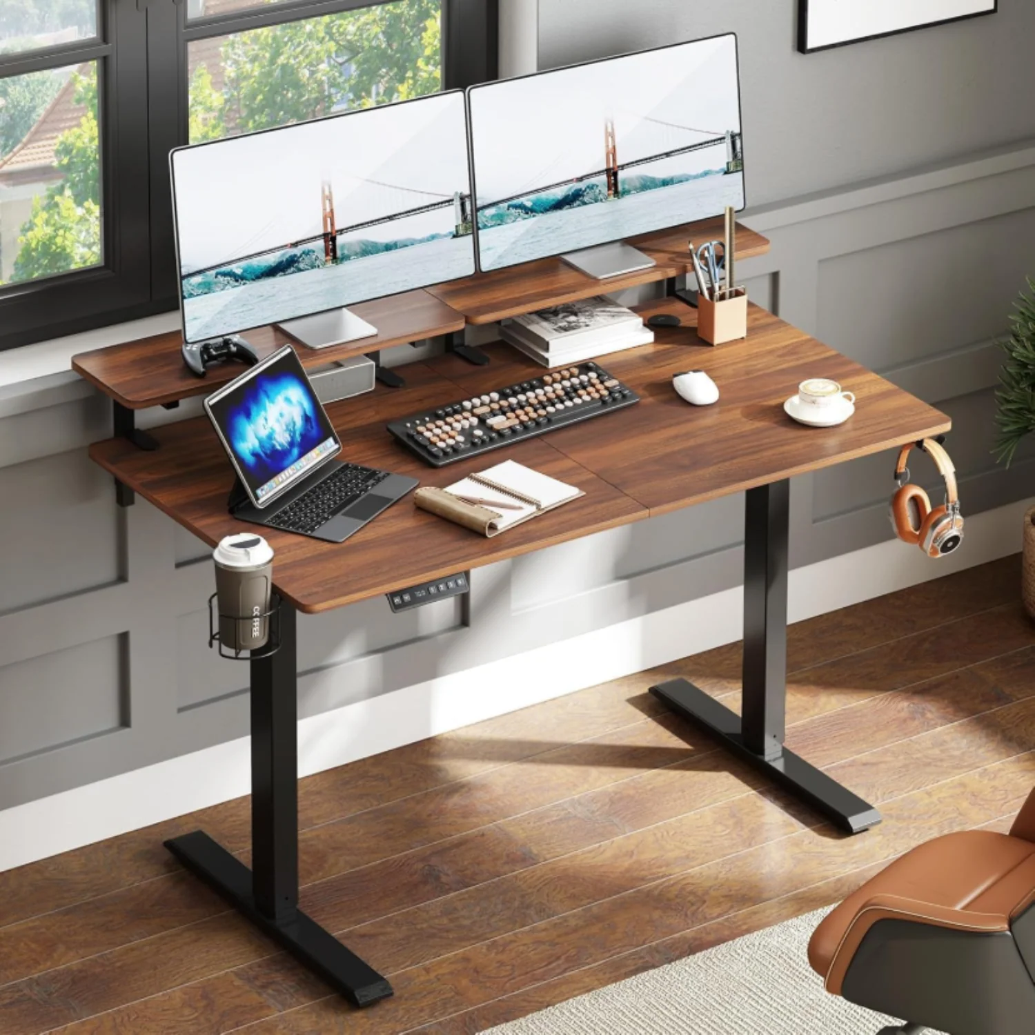 Enhanced Discontinued 63 x 24 Inch Electric Standing Desk Home Office Stand Up Desk with 2 Adjustable Monitor Shelves Adjustable Computer Desk with Cup Holder and Hook Discontinued 63 x 24 Inch Electric Standing Desk Home Office Stand Up Desk with 2 Adjustable Monitor Shelves Adjustable Computer Desk with Cup Holder and Hook Solid