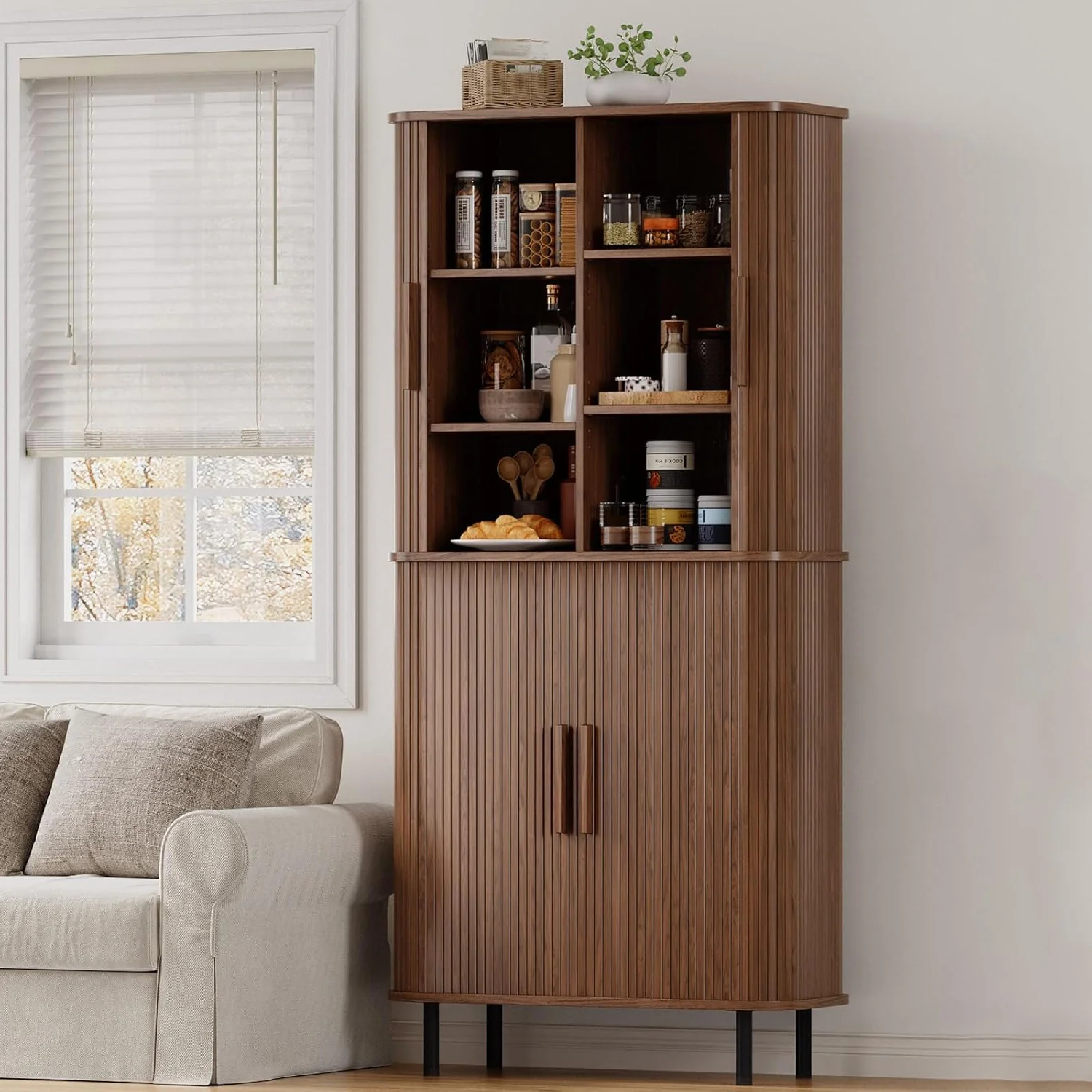 Fine Crafted Pantry Cabinet Kitchen Storage Cabinet 71 Inch Tall Cupboard with Sliding Doors and Adjustable ShelvesPantry Cabinet Kitchen Storage Cabinet 71 Inch Tall Cupboard with Sliding Doors and Adjustable Shelves Expertly Made
