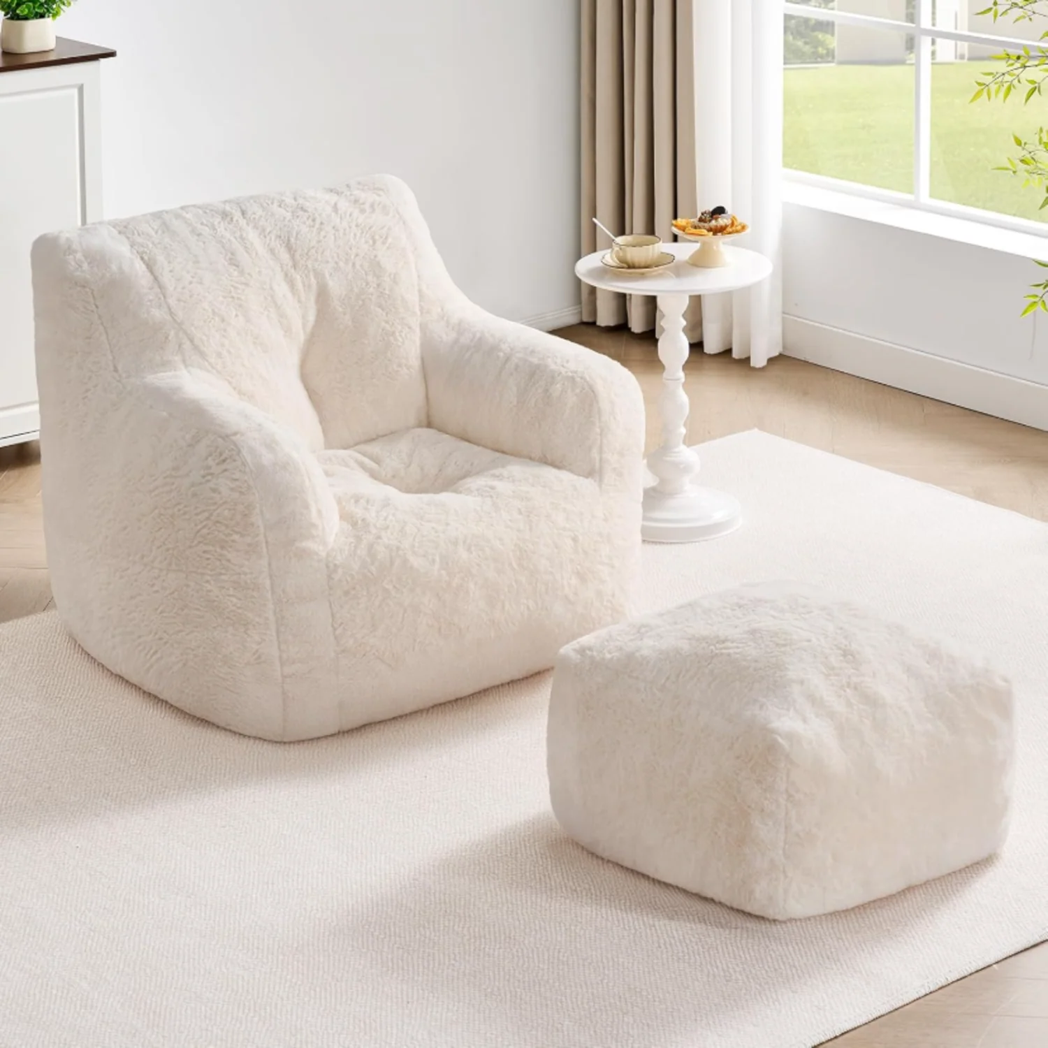 Unique Giant Bean Bag Chair with Ottoman Memory Foam Bean Bag Sofa Faux Fur Floor Chair with Side PocketGiant Bean Bag Chair with Ottoman Memory Foam Bean Bag Sofa Faux Fur Floor Chair with Side Pocket Premium