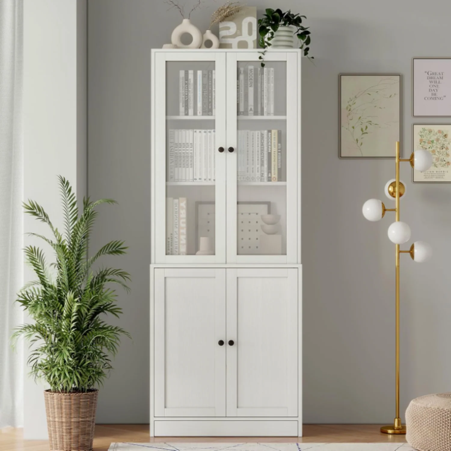 Crafted 71-inch Bookshelf Bookcase 5-layer Storage Cabinet with Glass Doors and Shelves71-inch Bookshelf Bookcase 5-layer Storage Cabinet with Glass Doors and Shelves Casual