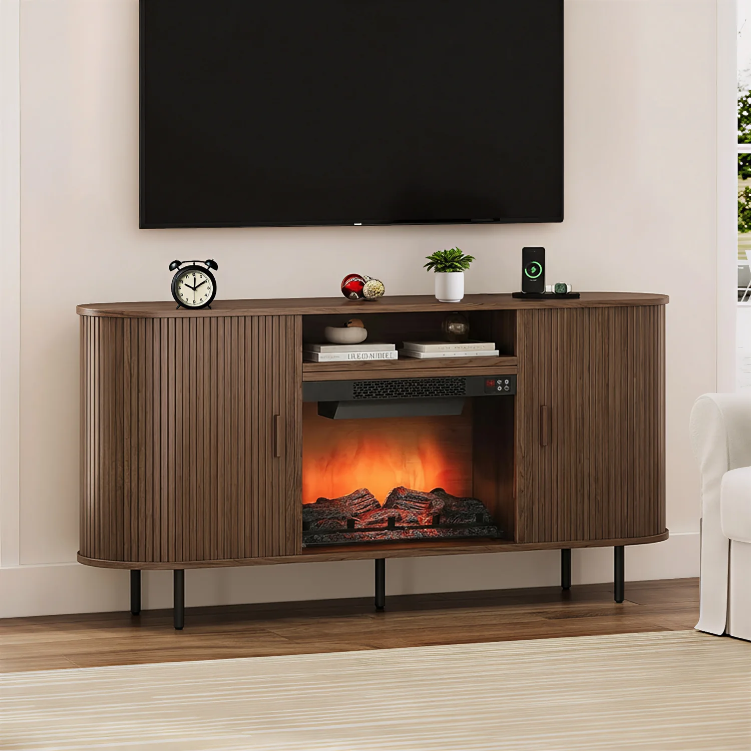 Long-Lasting 63 Fireplace TV Stand with 23 Electric Fireplace TV Stand for T up to 70 Entertainment Center with Storage Sliding Doors and Adjustable Shelves63 Fireplace TV Stand with 23 Electric Fireplace TV Stand for T up to 70 Entertainment Center with Storage Sliding Doors and Adjustable Shelves Original