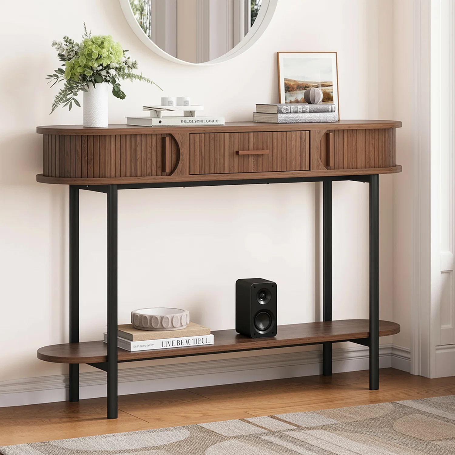 Optimized Discontinued 47.2 Narrow Console Table Fluted Entryway Table with Drawers Sliding Doors and Storage Shelf for Living Room Hallway Behind Couch Discontinued 47.2 Narrow Console Table Fluted Entryway Table with Drawers Sliding Doors and Storage Shelf for Living Room Hallway Behind Couch Long-Lasting