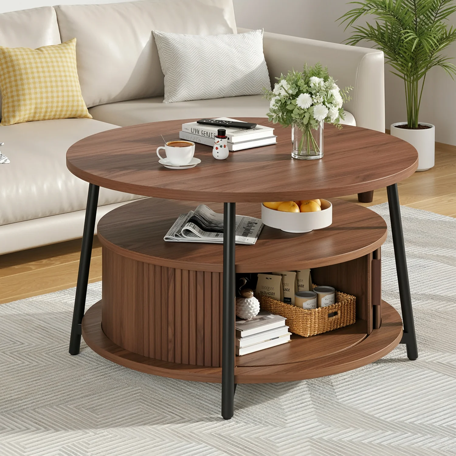 Unique Discontinued Round Coffee Table with Storage 31 Inch Fluted Center Table with Sliding Doors and Metal Legs Discontinued Round Coffee Table with Storage 31 Inch Fluted Center Table with Sliding Doors and Metal Legs Safe