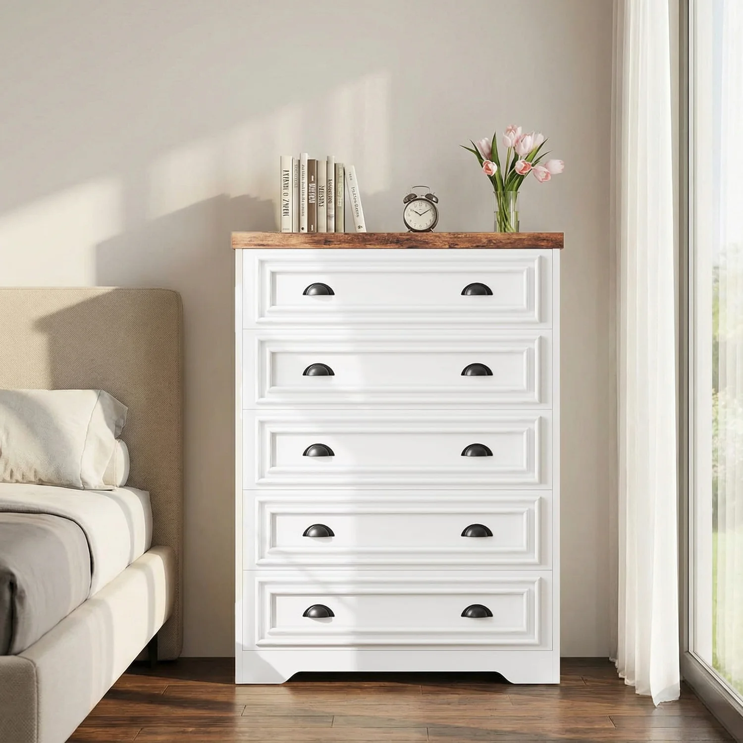 Recyclable 43 Farmhouse 5-Drawer Bedroom Dresser with Power Strip43 Farmhouse 5-Drawer Bedroom Dresser with Power Strip Innovative
