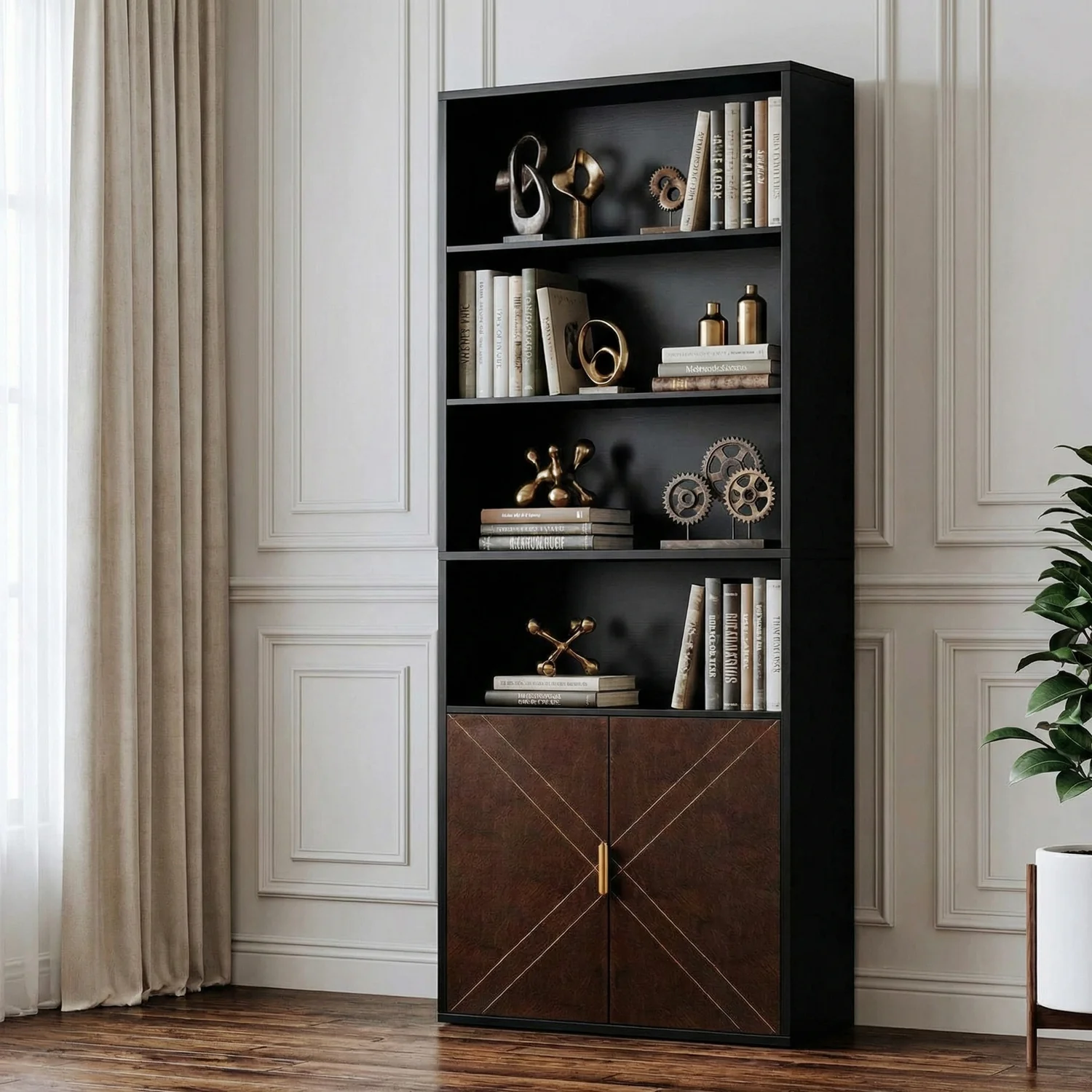 Smooth 70 Tall Bookshelf with Leather Doors 6-Tier standing Bookcase for Living Room or Home Office70 Tall Bookshelf with Leather Doors 6-Tier standing Bookcase for Living Room or Home Office Exclusive