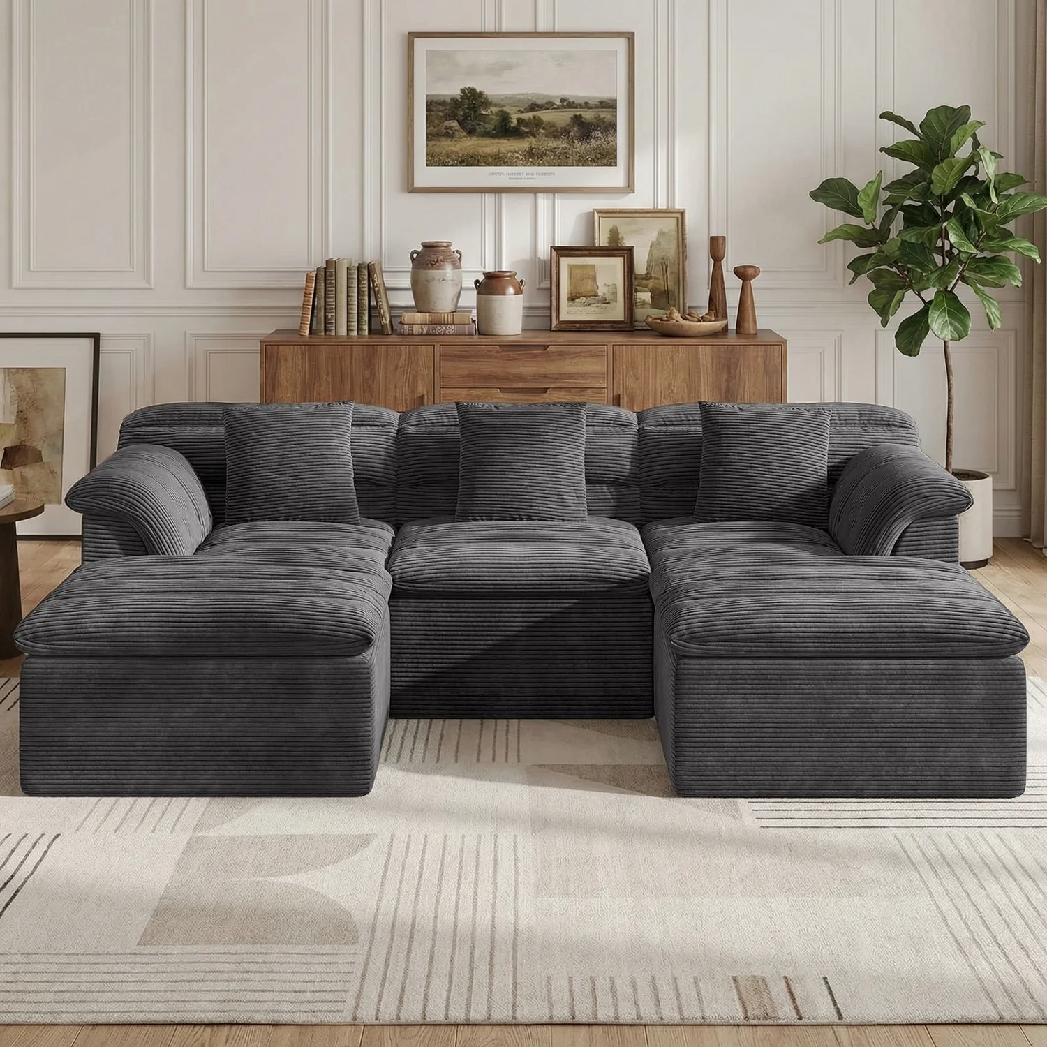 Environmentally Friendly 111.8 Modular Cloud Sofa with Ottoman Boneless Deep Seat U-Shape Corduroy Couch111.8 Modular Cloud Sofa with Ottoman Boneless Deep Seat U-Shape Corduroy Couch Authentic