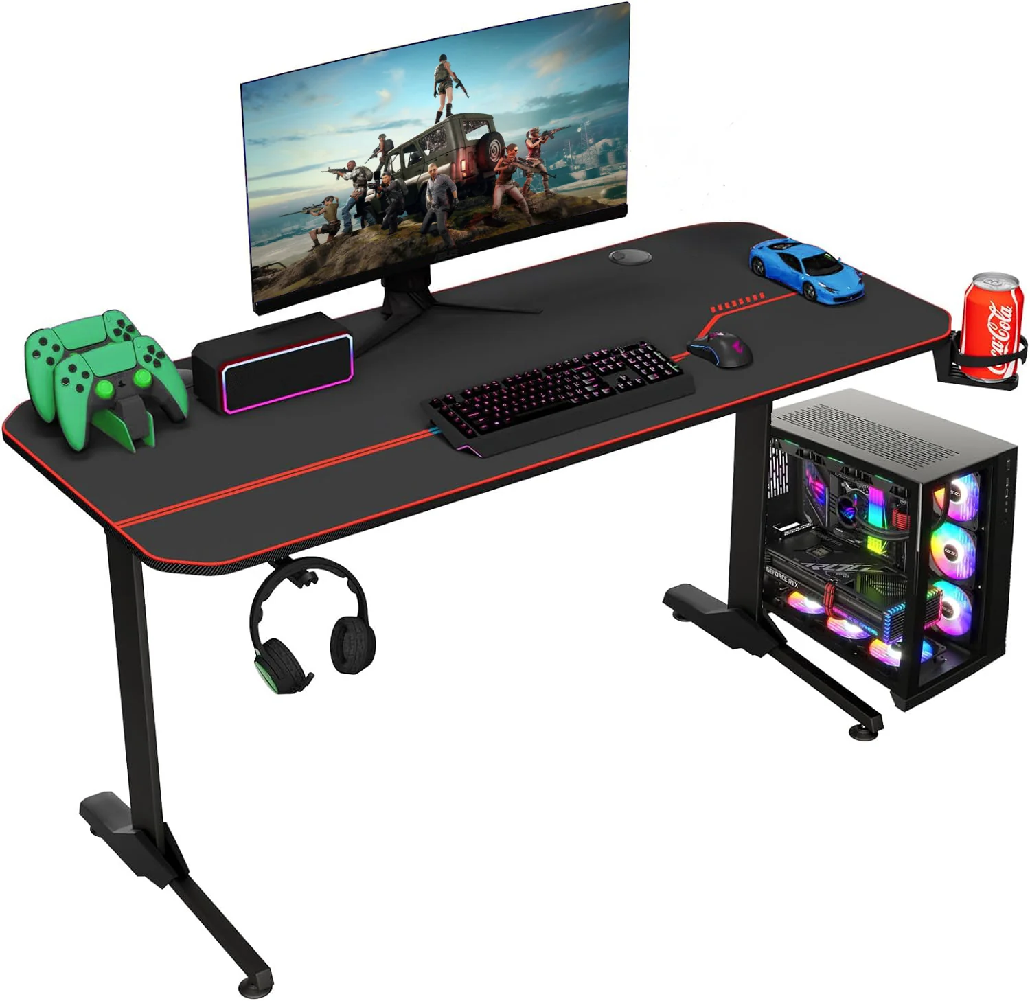 Quality Gaming Desk Home Office Computer Desk 55 Inch with Mouse Pad Headphone Hook Cup Holder Cable ManagementGaming Desk Home Office Computer Desk 55 Inch with Mouse Pad Headphone Hook Cup Holder Cable Management Specialty