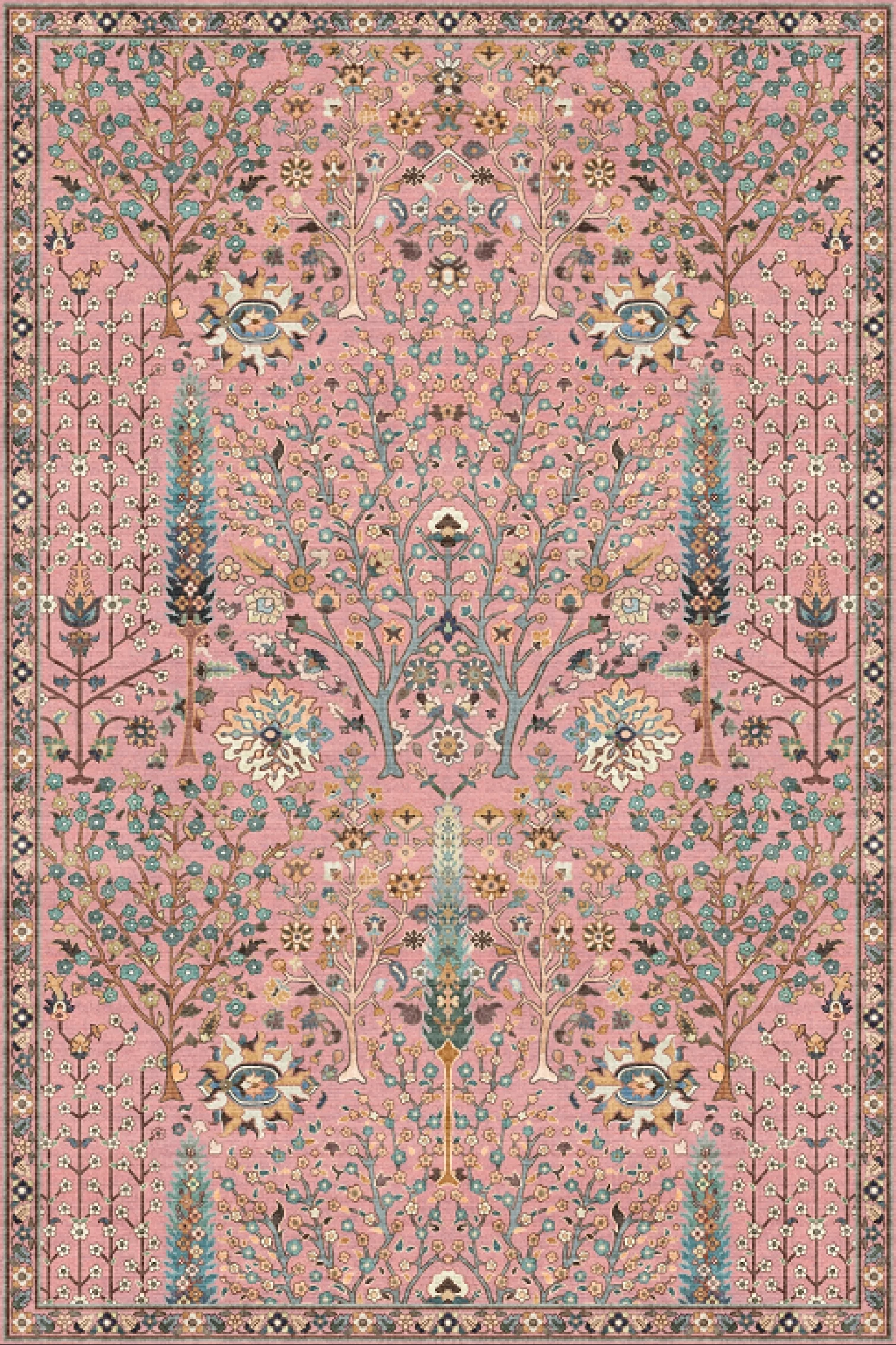 Functional Rosette Pink Washable Boho Area Rug Vintage Floral Oriental Indoor Rug for Living Room BedroomRosette Pink Washable Boho Area Rug Vintage Floral Oriental Indoor Rug for Living Room Bedroom Lightweight