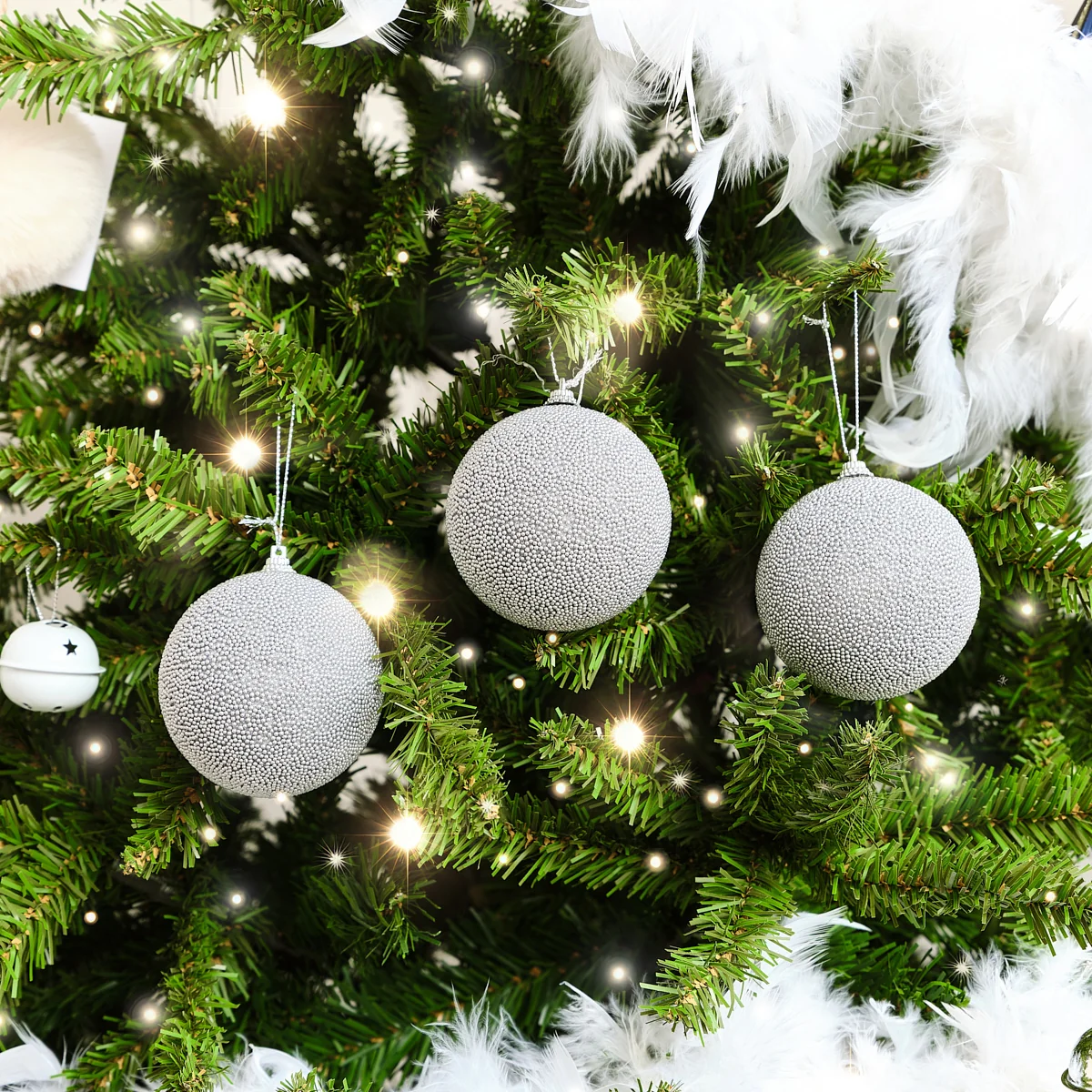 Effective Set of 3 Silver Grey Beaded Baubles - 8cm Proven