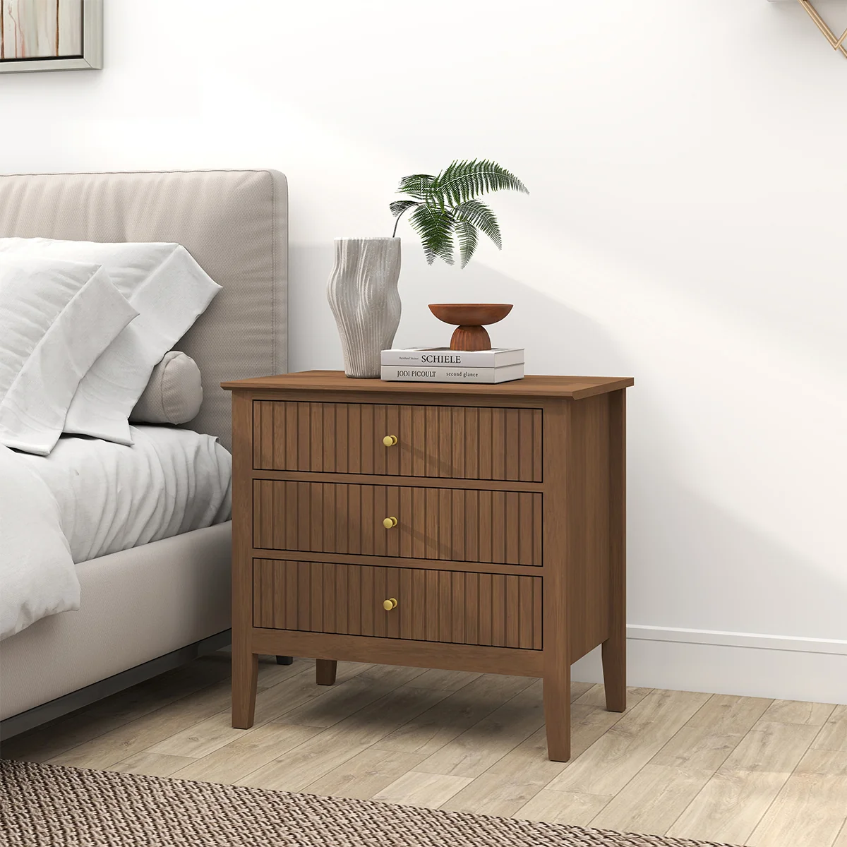 Prestigious Large 3 Drawer Bedside Table - Hales Dark Wood Range Fashionable