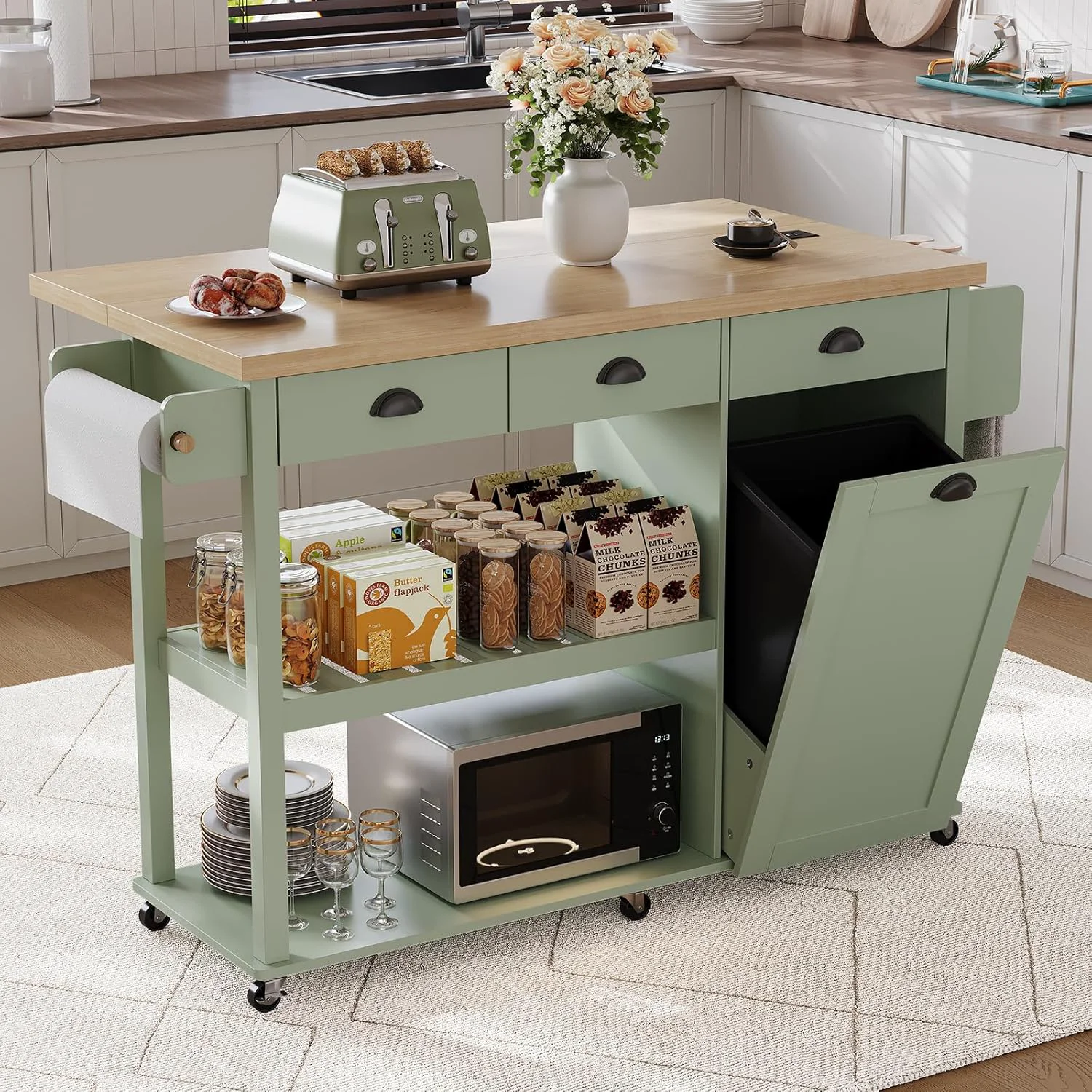 Reusable 56 Kitchen Island Rolling Kitchen Cart with Drop Leaf Power Outlet and 3 Drawers56 Kitchen Island Rolling Kitchen Cart with Drop Leaf Power Outlet and 3 Drawers Official