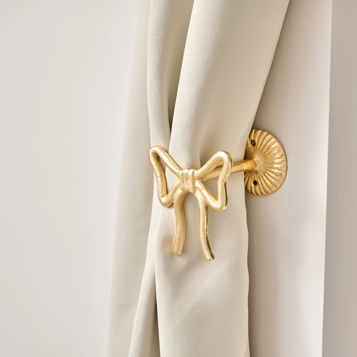 Genuine Set of 2 Gold Metal Bow Curtain Tie Backs Trusted