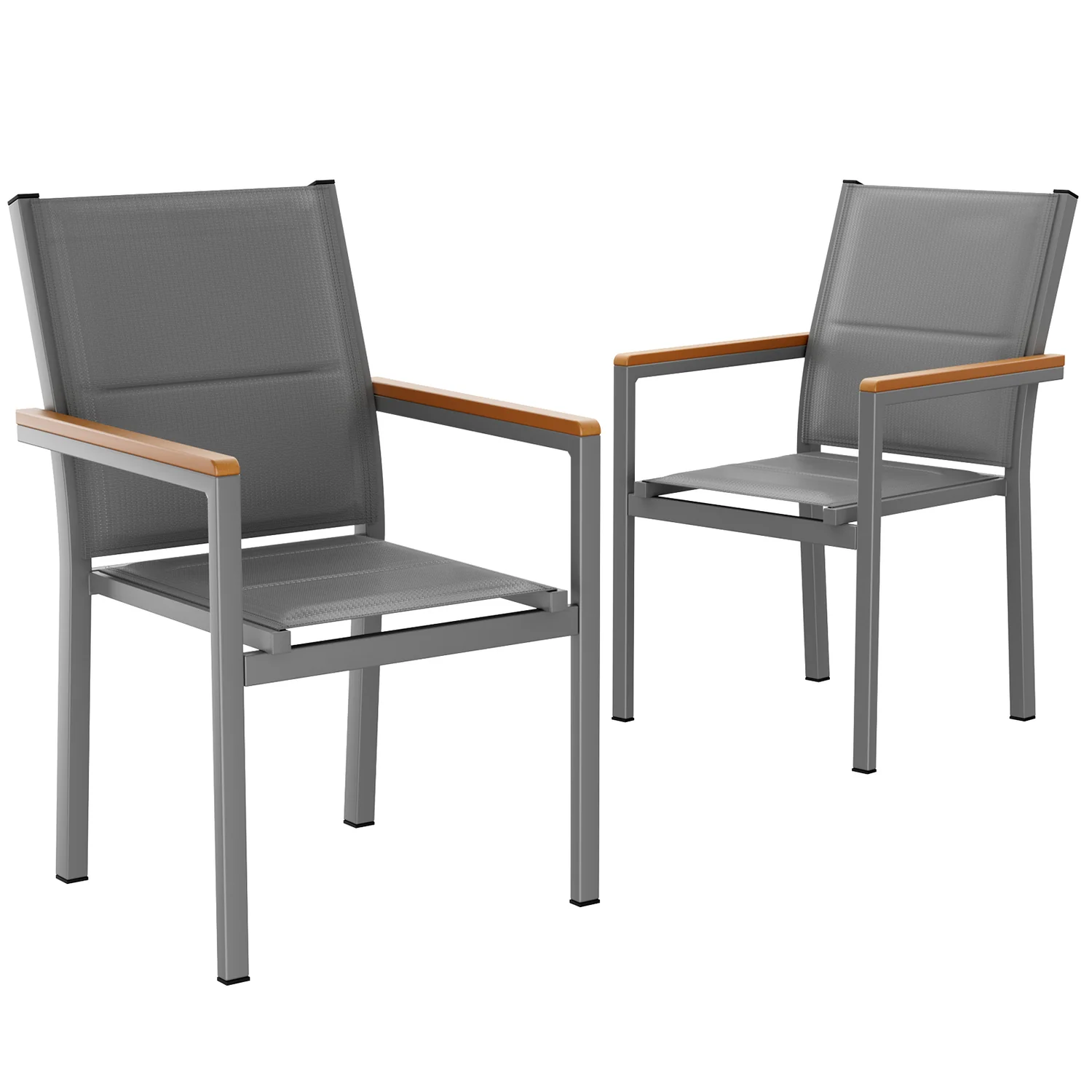 Versatile Patio Chairs Set of 2 4 Stackable Outdoor Dining Chairs with Padded Textilene Rust-Resistant Metal Frame WPC ArmrestPatio Chairs Set of 2 4 Stackable Outdoor Dining Chairs with Padded Textilene Rust-Resistant Metal Frame WPC Armrest Selected