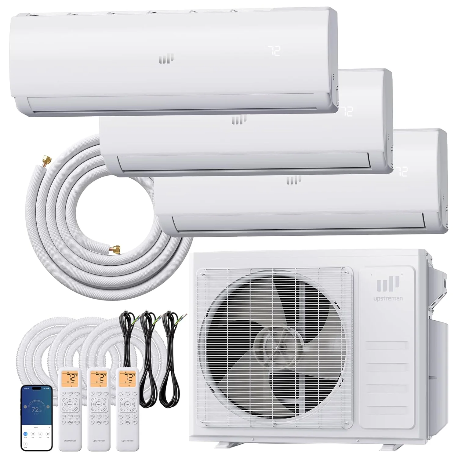 Elite 3 Zone Mini Split Air Conditioner 20 SEER2 208-230V Multi Zone Heat Pump System with 9K 9K 18K BTU Indoor Units3 Zone Mini Split Air Conditioner 20 SEER2 208-230V Multi Zone Heat Pump System with 9K 9K 18K BTU Indoor Units Reusable