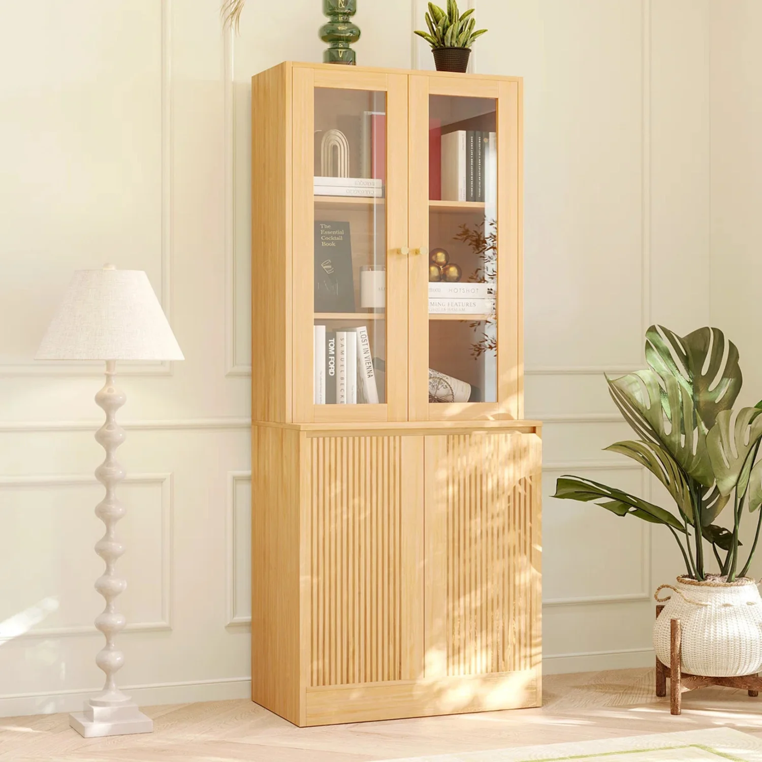 Organic 71 Tall 5-Tier Bookshelf Display Cabinet with Glass Doors and Shelves71 Tall 5-Tier Bookshelf Display Cabinet with Glass Doors and Shelves Eco-Friendly
