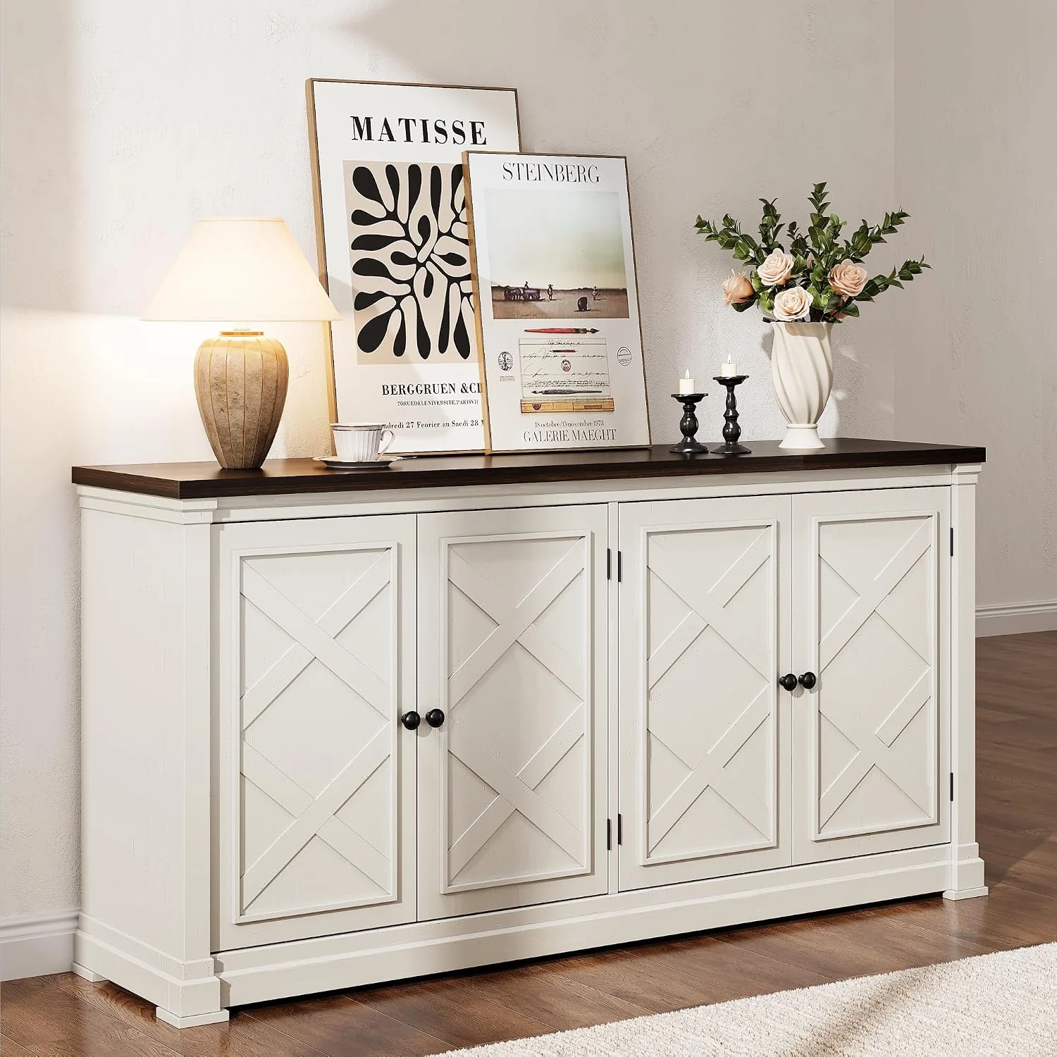 Green 63 Inch Buffet Cabinet with Storage Farmhouse Sideboard Cabinet with 4 Barn Doors and Adjustable Shelves63 Inch Buffet Cabinet with Storage Farmhouse Sideboard Cabinet with 4 Barn Doors and Adjustable Shelves Casual