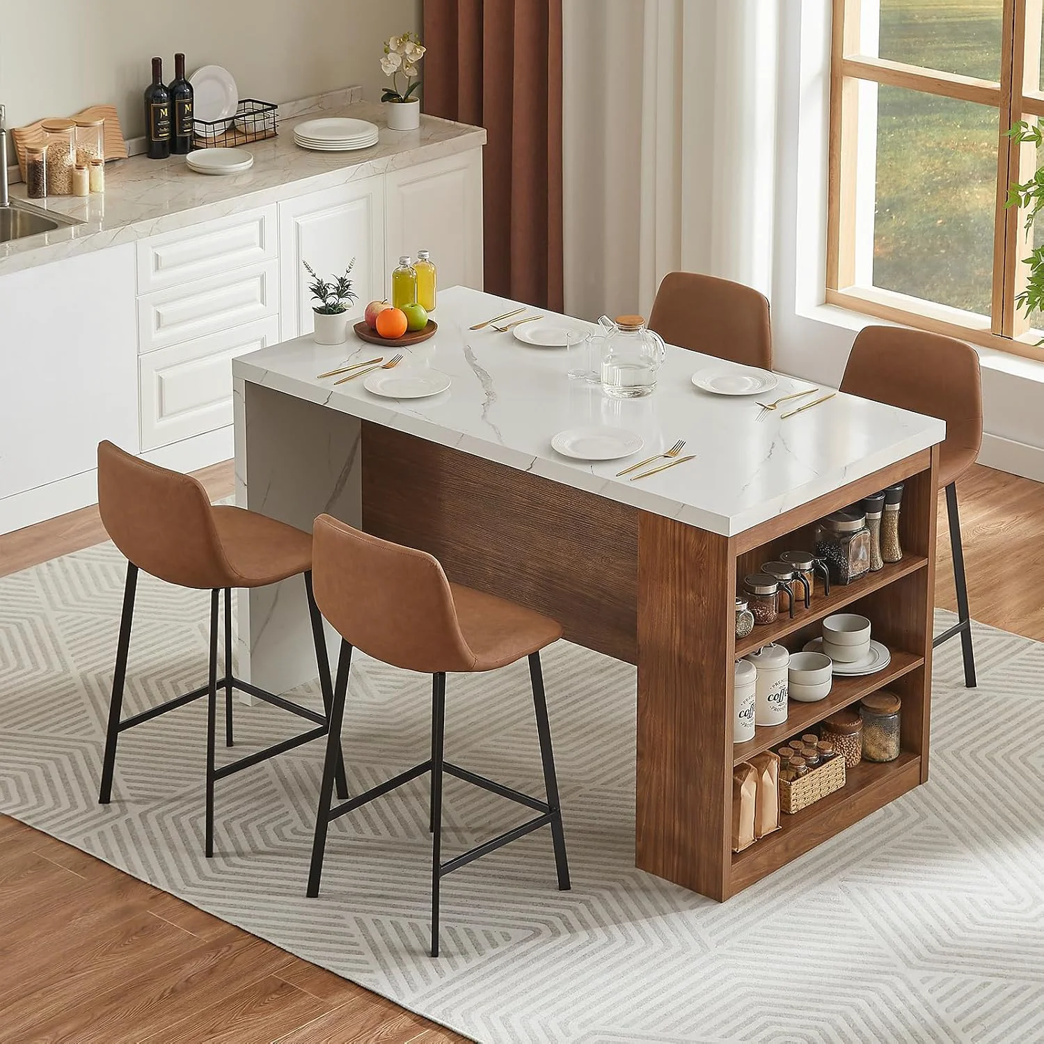 Proven Kitchen Island Table with Faux Marble Top Counter Height Dining Table with Storage LED Lights Power OutletKitchen Island Table with Faux Marble Top Counter Height Dining Table with Storage LED Lights Power Outlet Next-Generation