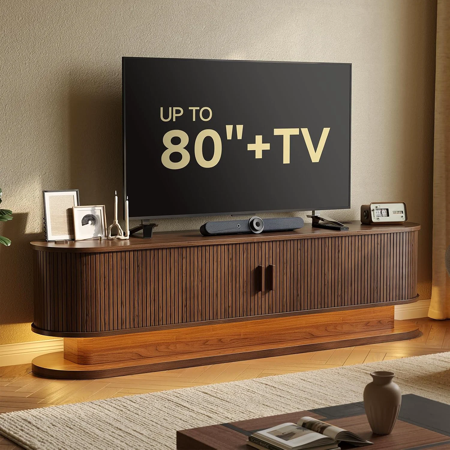 Top-Quality 70 Fluted TV Stand for 80 Inch TV Entertainment Center with Power Outlet LED Lights70 Fluted TV Stand for 80 Inch TV Entertainment Center with Power Outlet LED Lights Long-Lasting