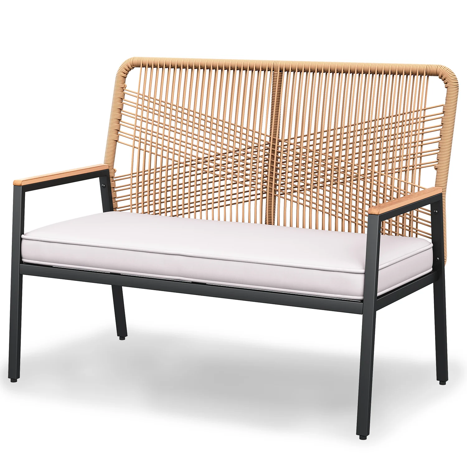 Fashionable 2-Person Outdoor Patio Bench 45 Inch Rattan Garden Bench with Cushion Powder Coated Metal Frame for Porch Backyard Balcony2-Person Outdoor Patio Bench 45 Inch Rattan Garden Bench with Cushion Powder Coated Metal Frame for Porch Backyard Balcony Outstanding