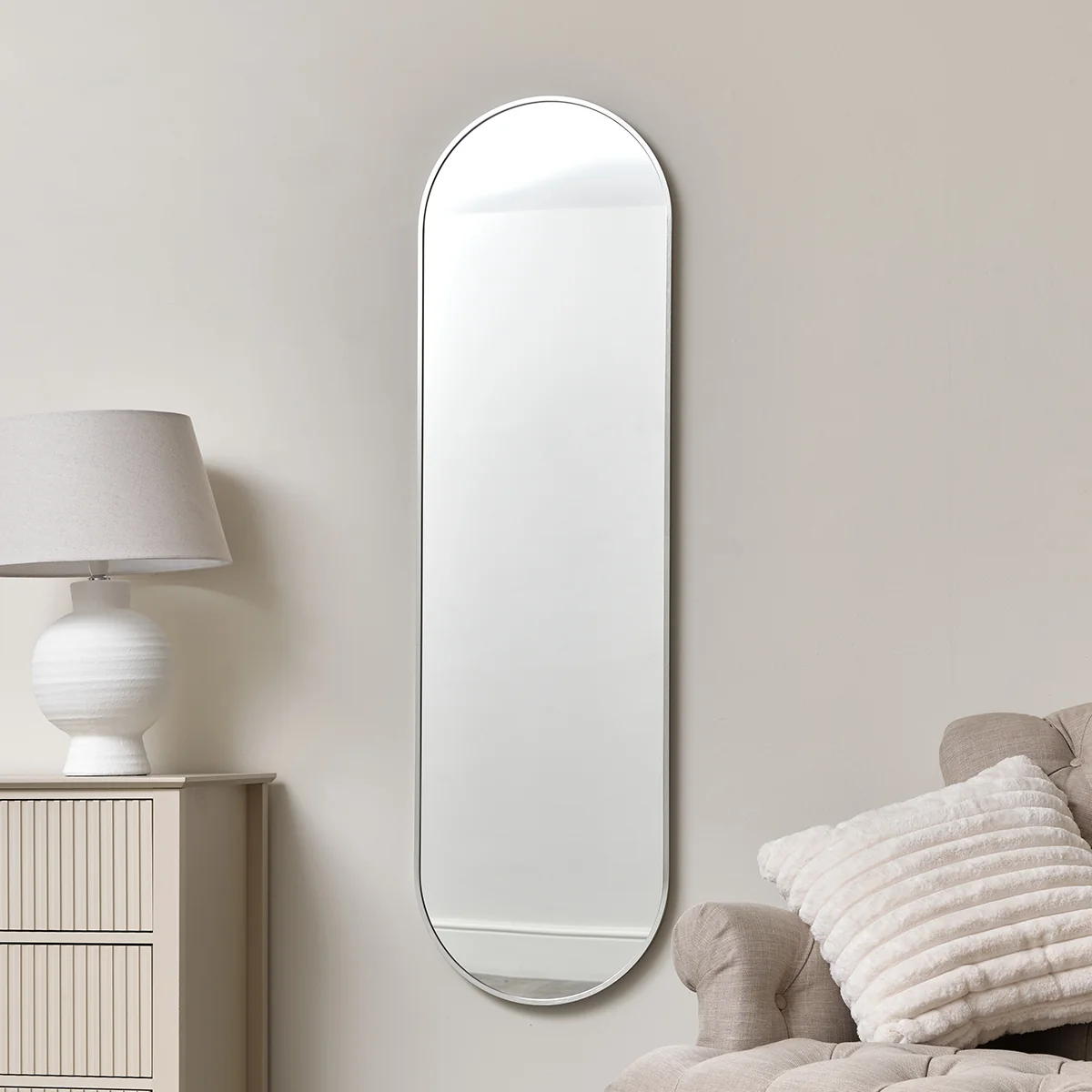 Official Silver Oval Framed Wall Mirror 140cm x 40cm Casual