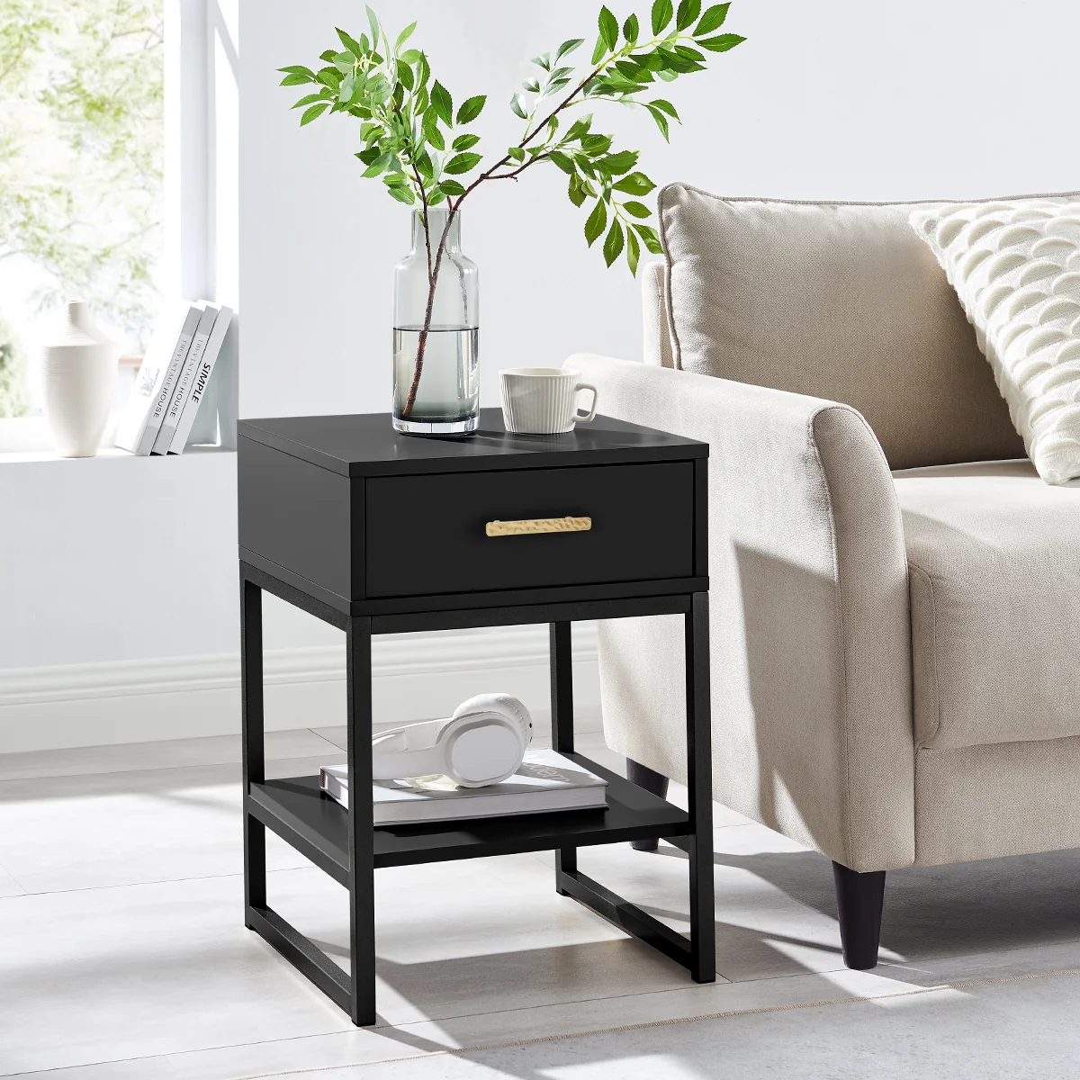 Secure One Drawer Bedside Table - Luna Black Range Artisan