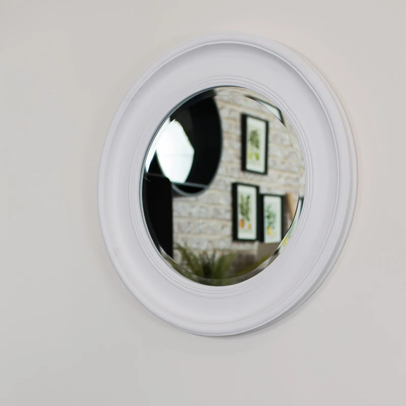 Functional Round Vintage White Wall Mirror 60cm x 60cm Secure