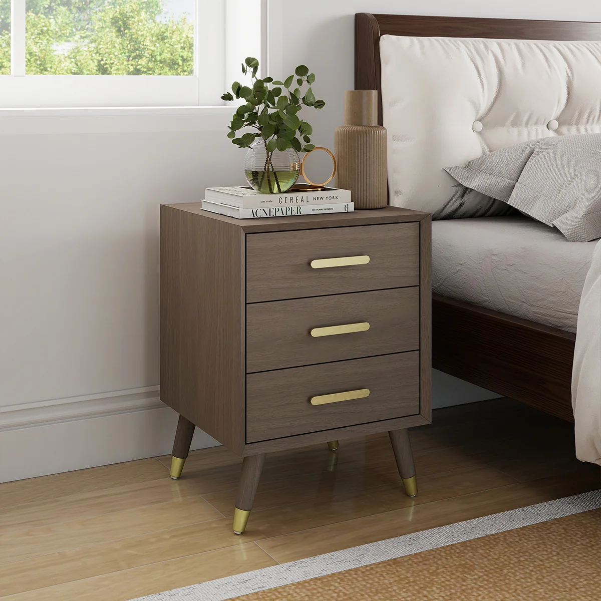 Soft 3 Drawer Bedside Table - Oslo Dark Wood Range Artisan