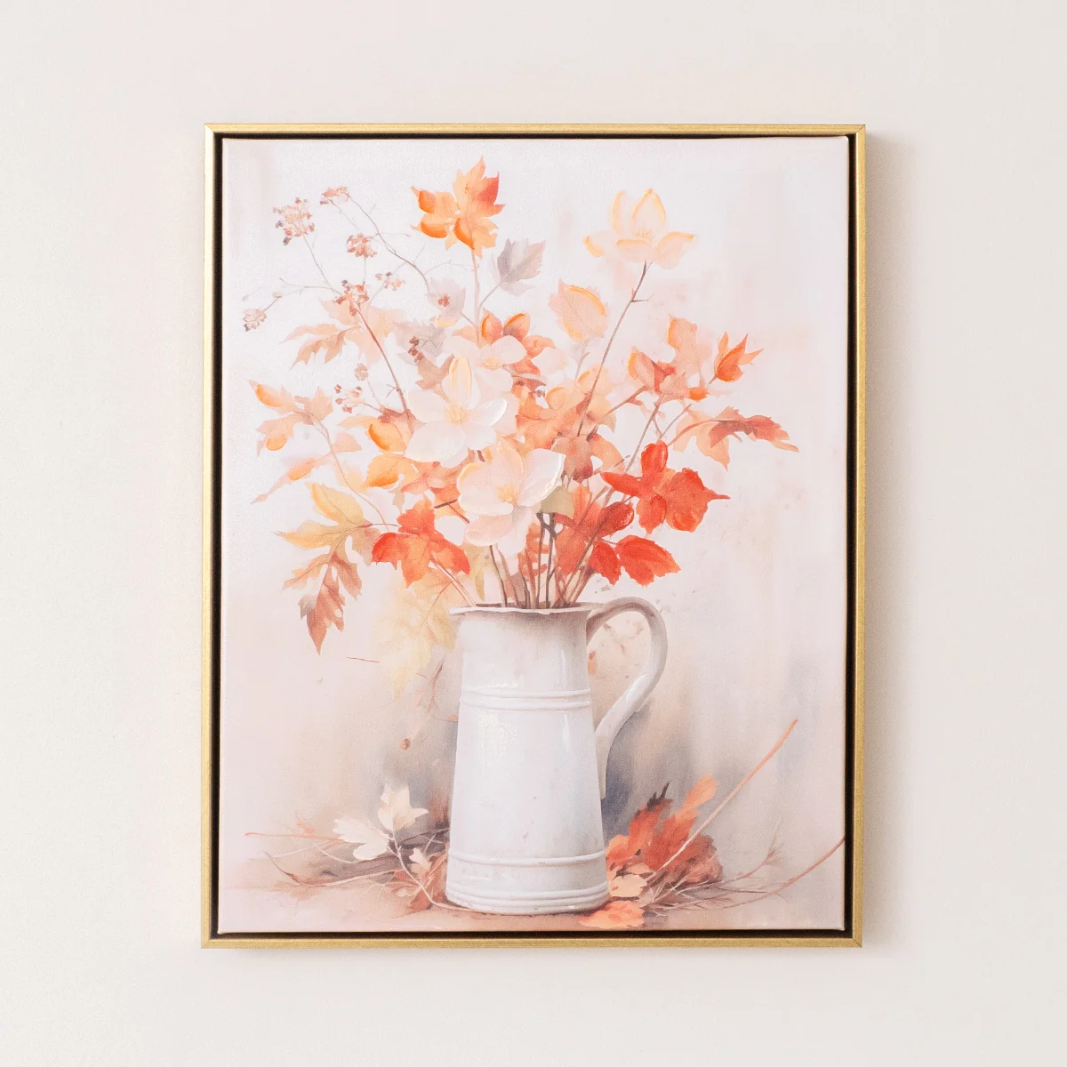 Sophisticated Large Orange Floral Autumn Framed Wall Print Art - 50cm x 40cm Recyclable