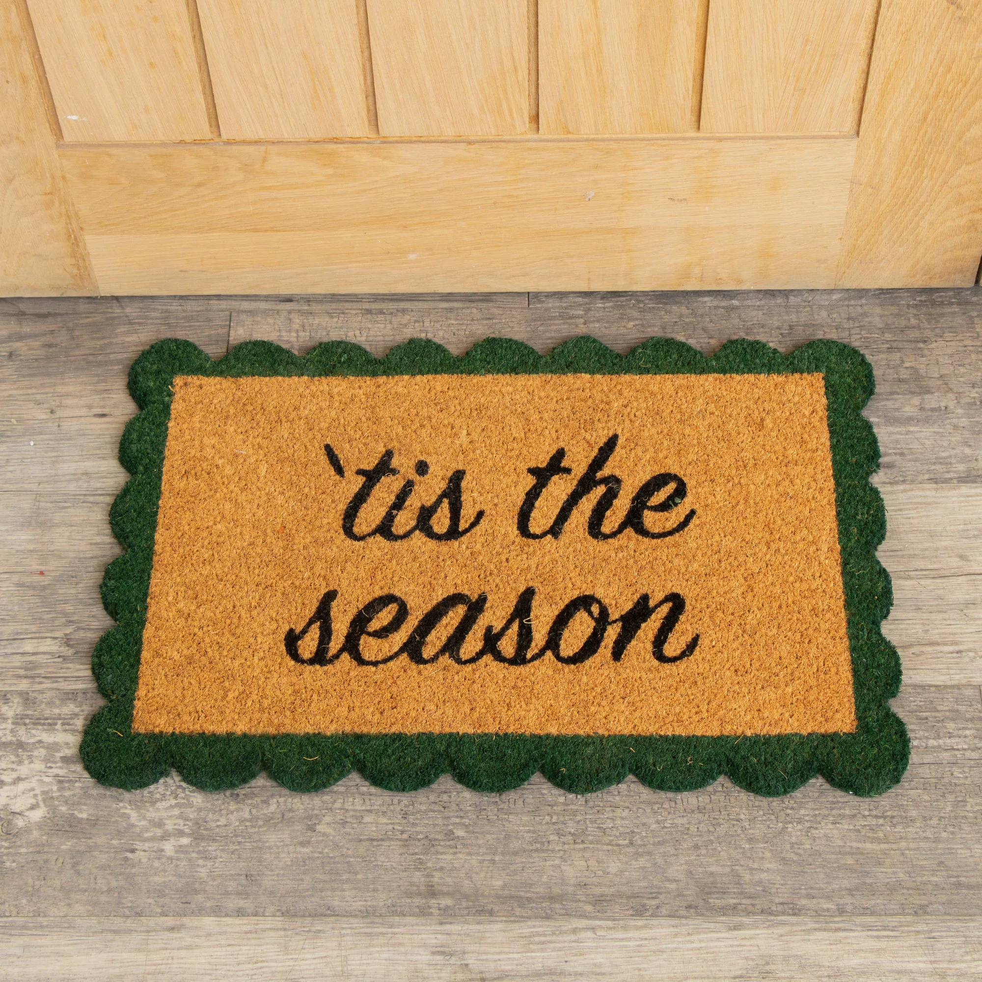 Exclusive Green Natural Coir Tis The Season Doormat - 40cm x 60cm Stylish