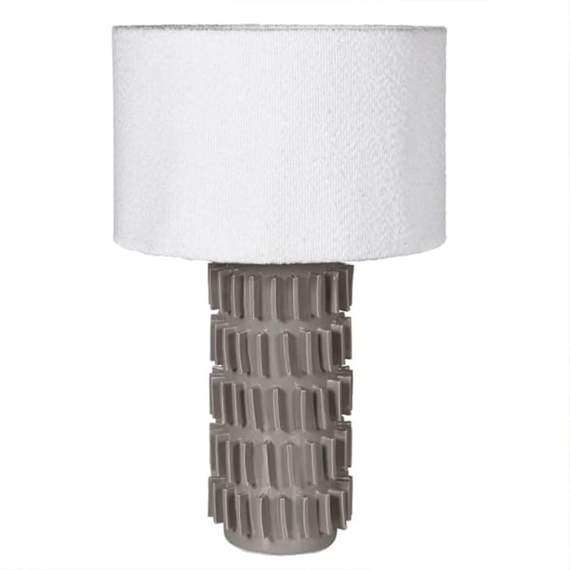 Long-Lasting Large Grey Ceramic Boucle Table Lamp with White Linen Shade World-Class