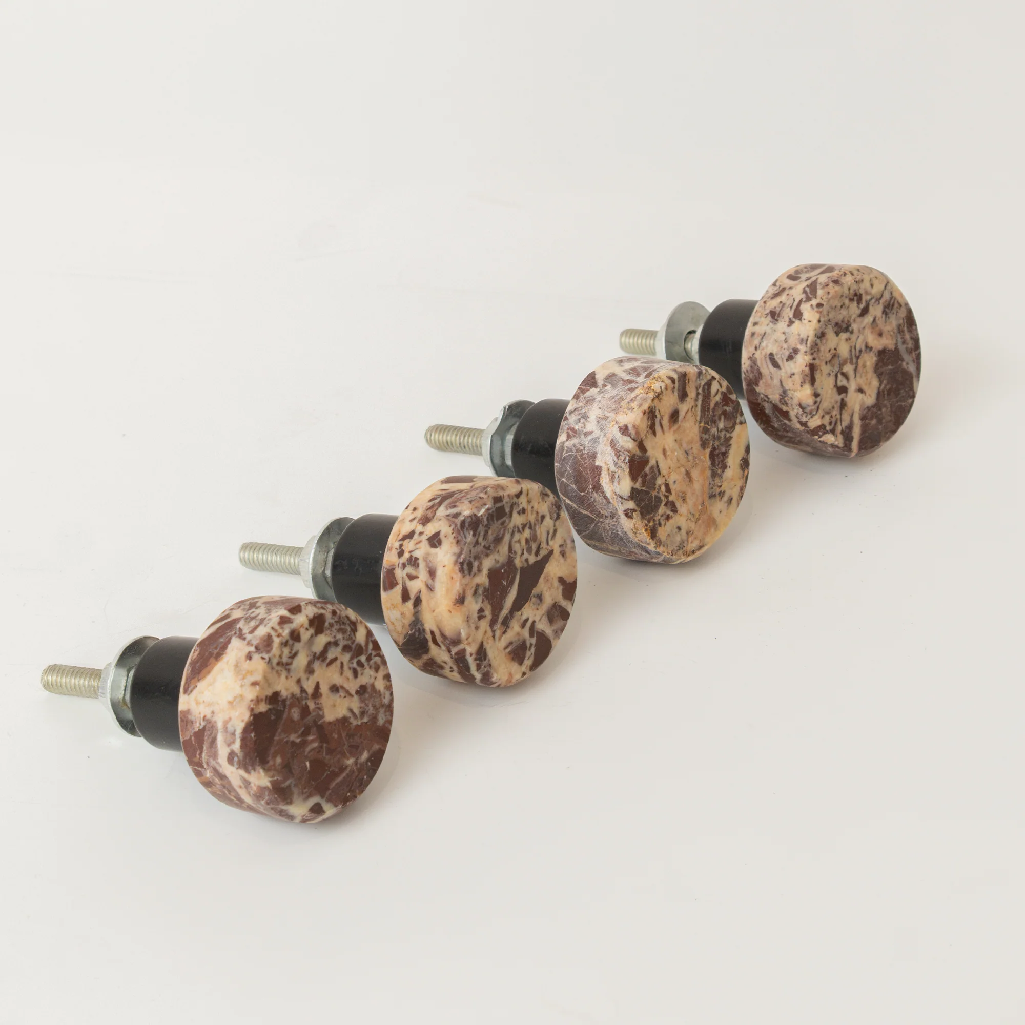 Premium Set of 4 Round Red Marble Drawer Knobs Enhanced