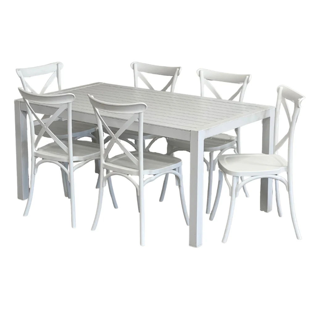Functional Matzo Heritage 7 Piece Outdoor Dining Setting White Specialty