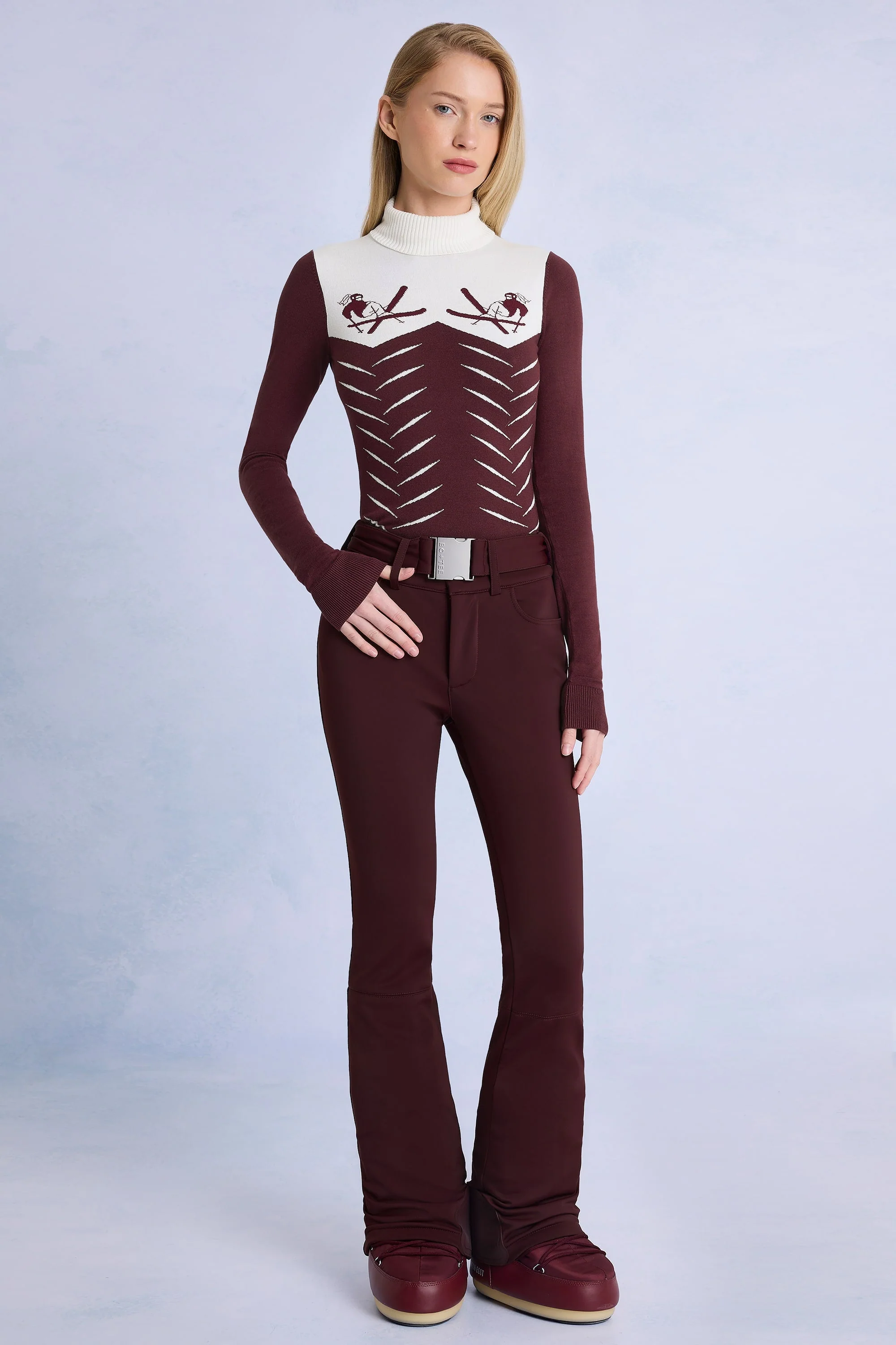 Professional Waterproof Belted Ski Salopettes in Burgundy Contemporary