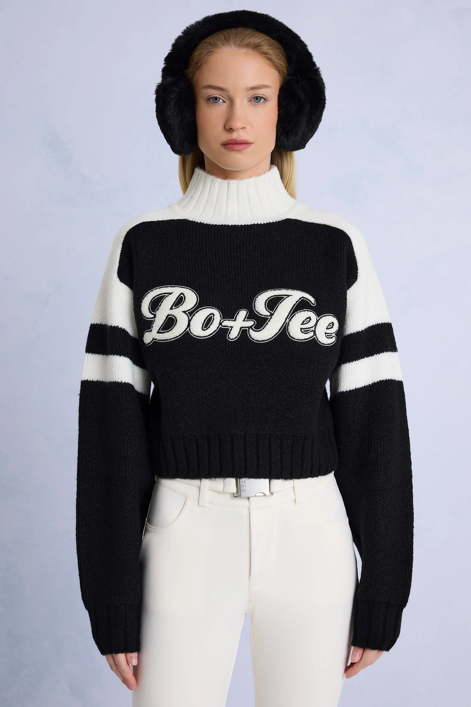 Green Knit Logo Cropped Jumper in Black World-Class