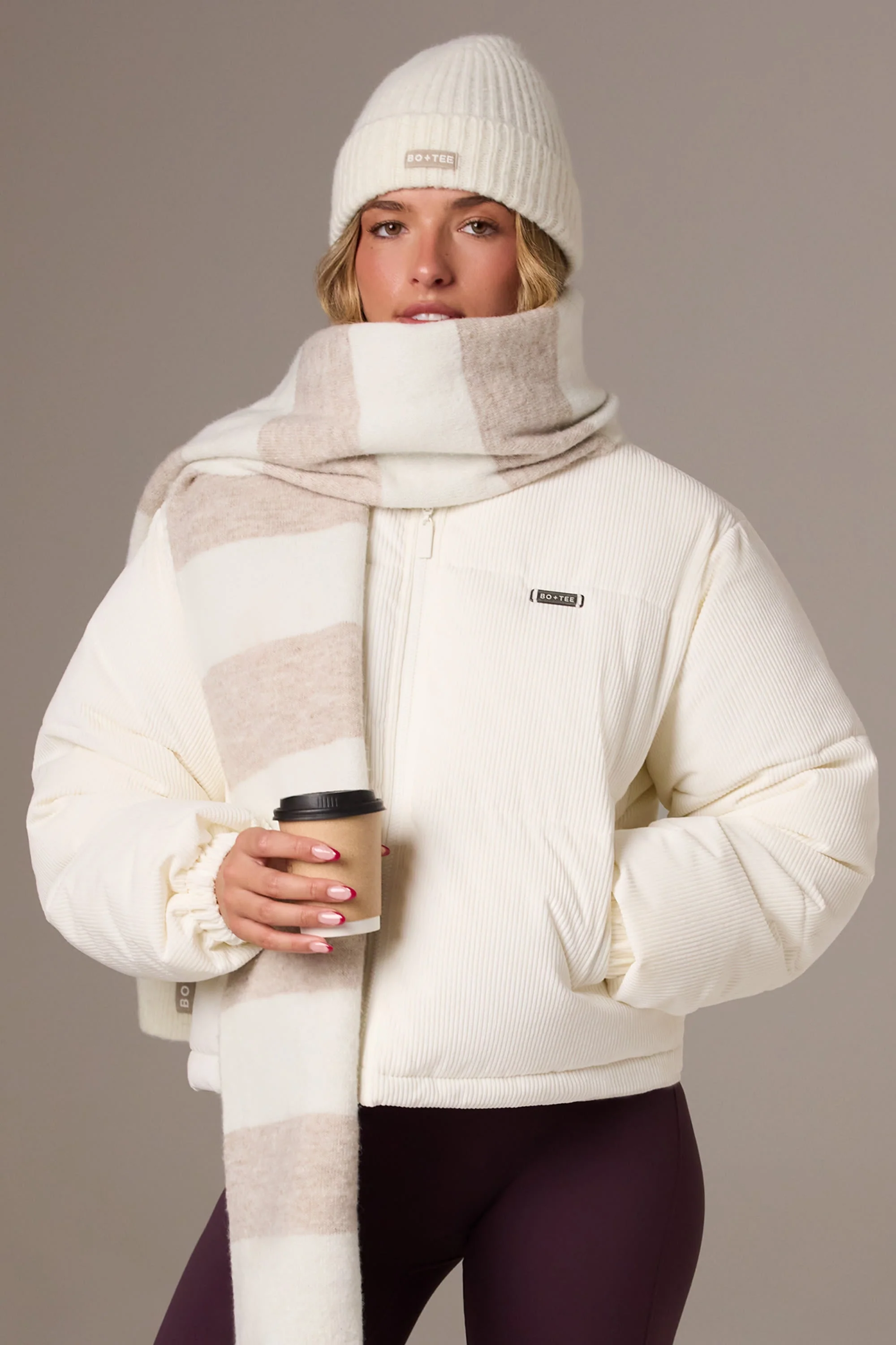 User-Friendly Corduroy Quilted Puffer Jacket in Ivory Durable