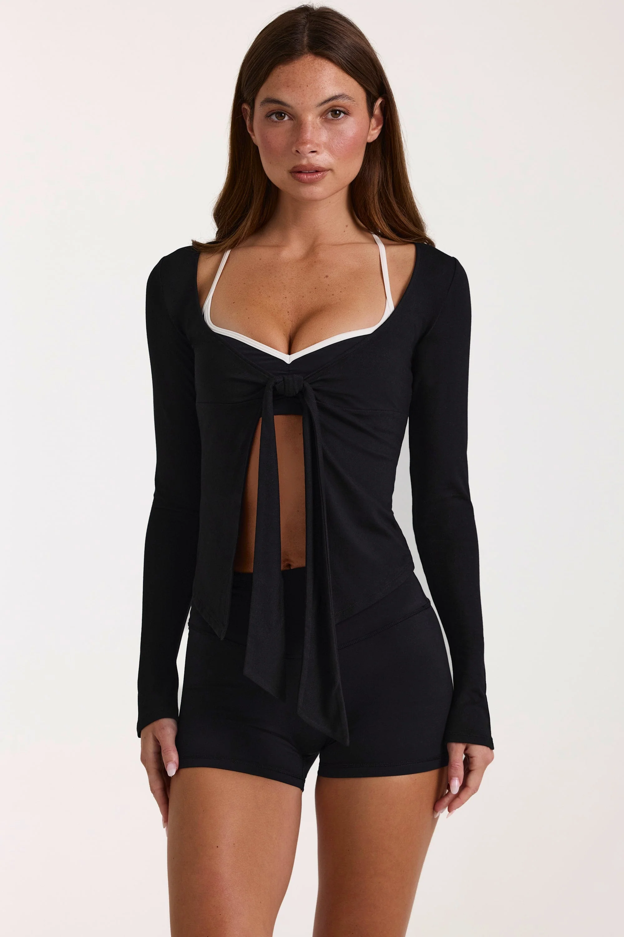 Elegant ButterCloud™ Tie-Front Top in Black Professional