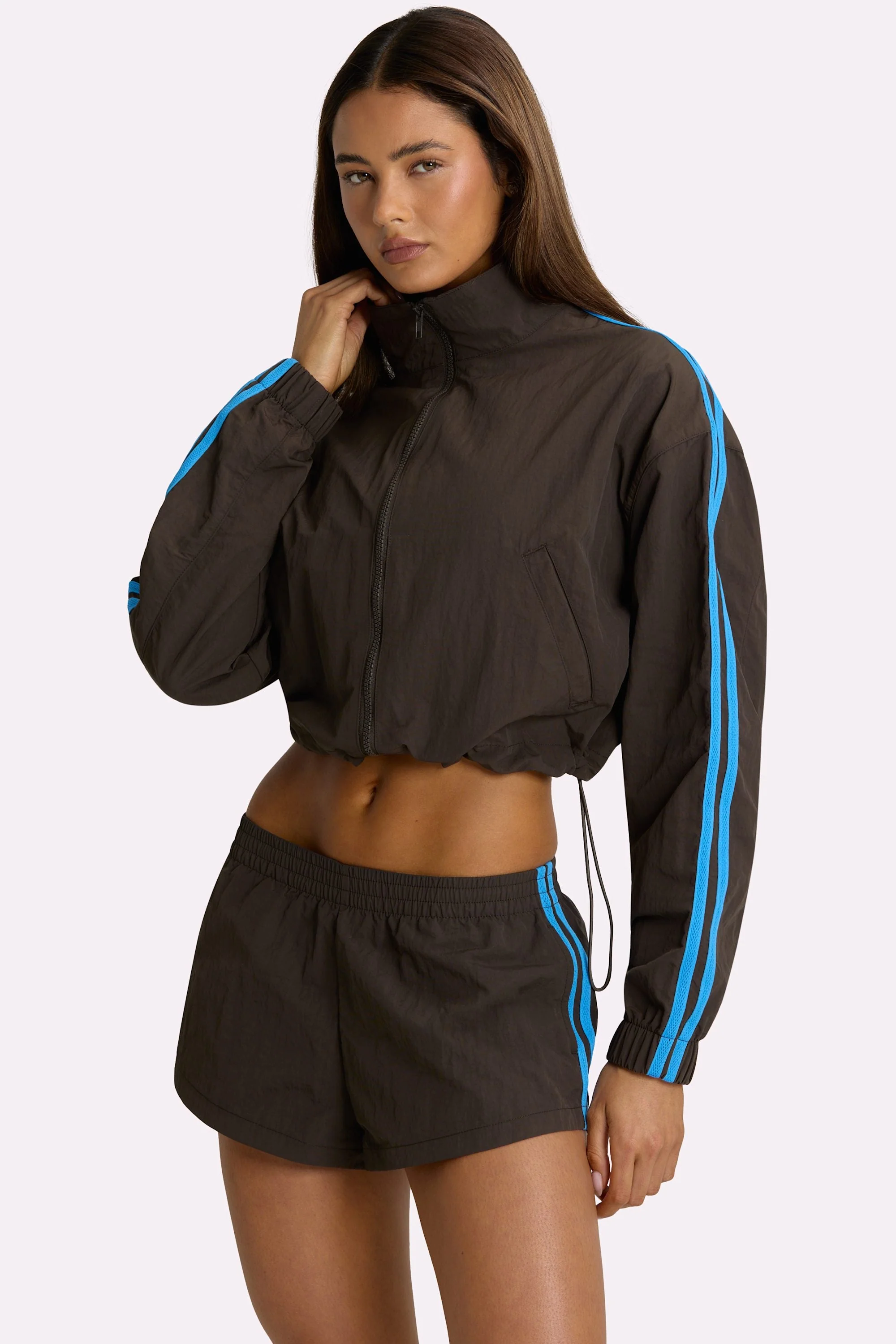 Modern Woven Zip-Up Track Jacket in Truffle Flexible