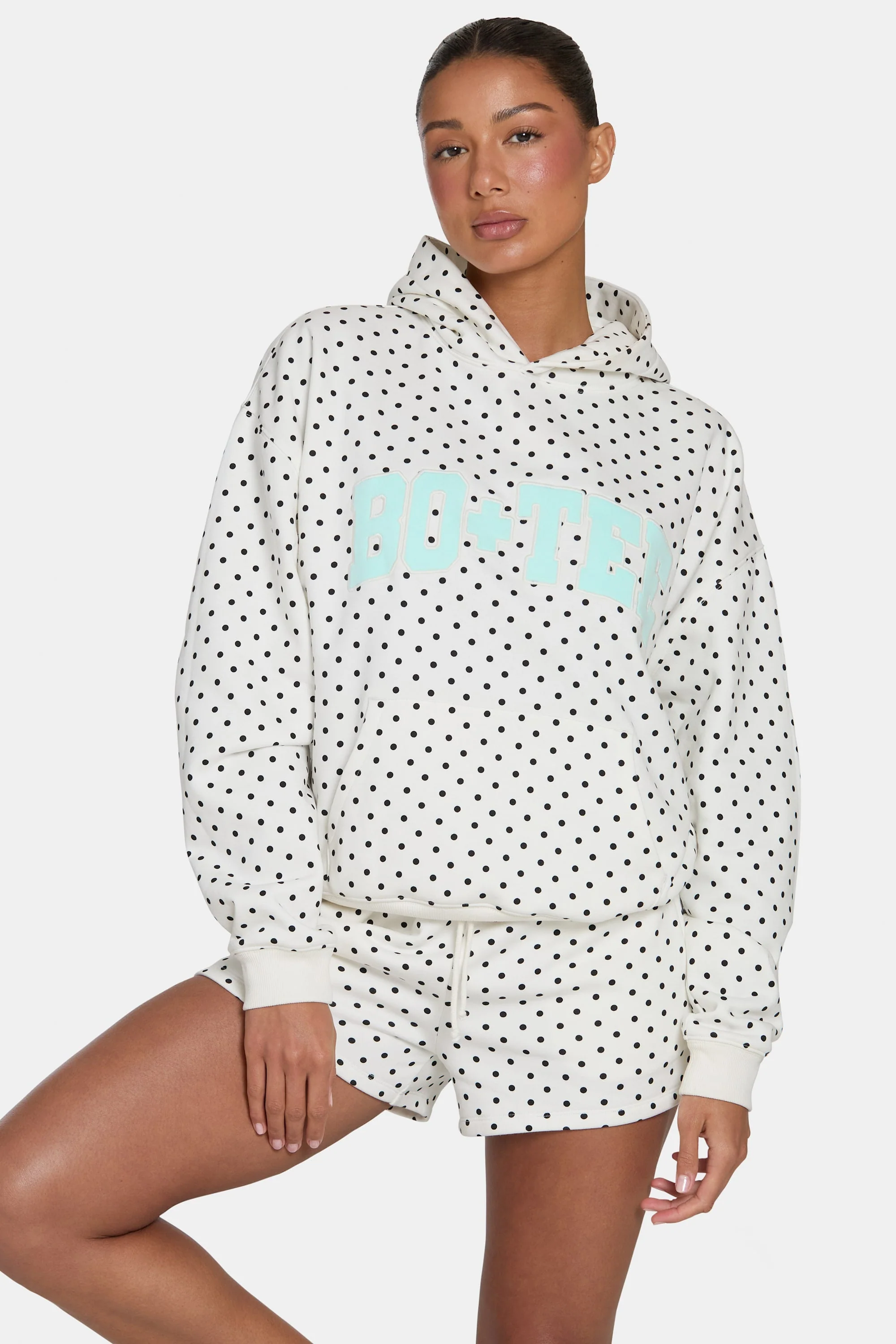 Optimized Oversized Applique Hoodie in Monochrome Polka Dot Fast
