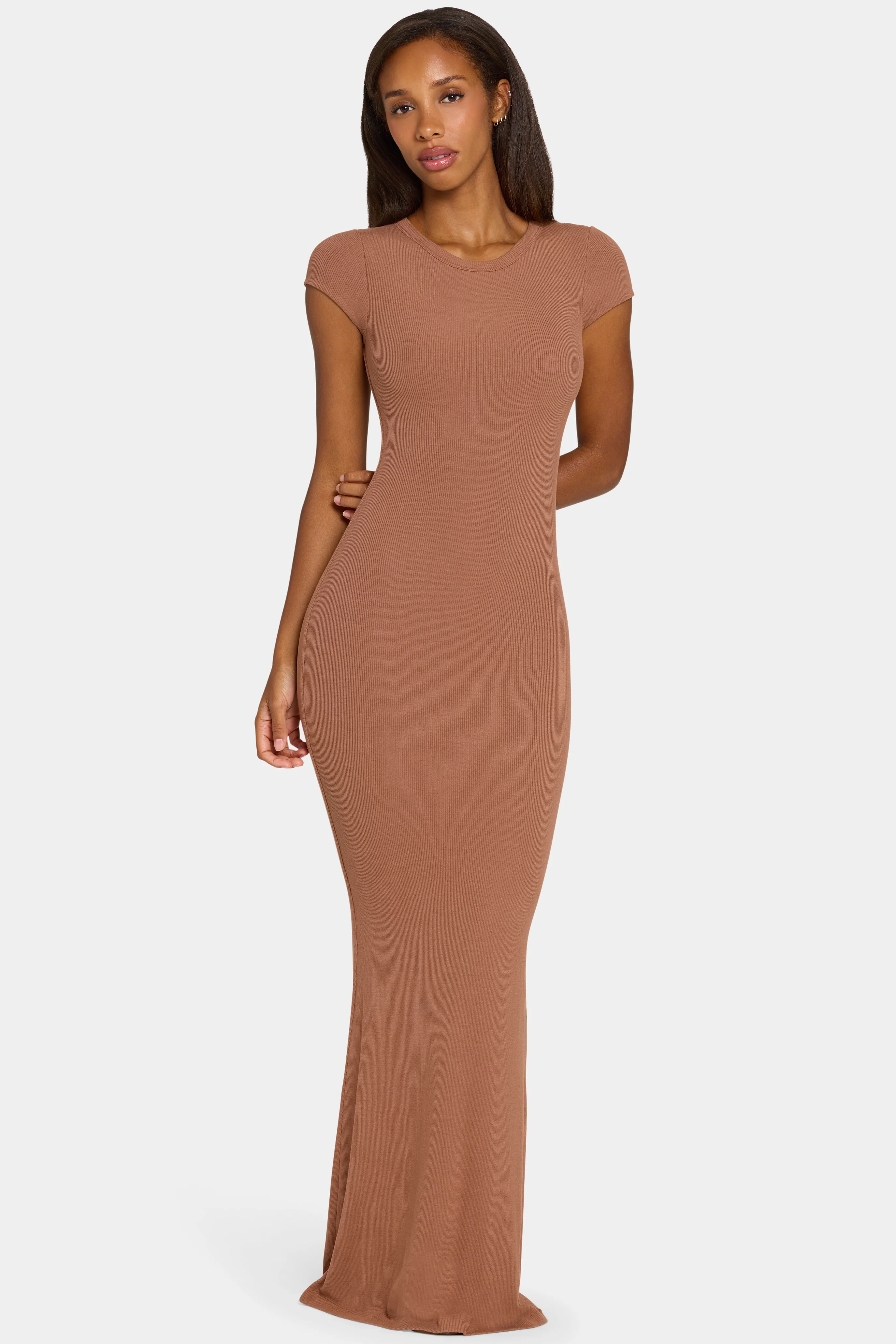 High-Quality ButterCloud™ Cap Sleeve Maxi Dress in Cocoa Fine