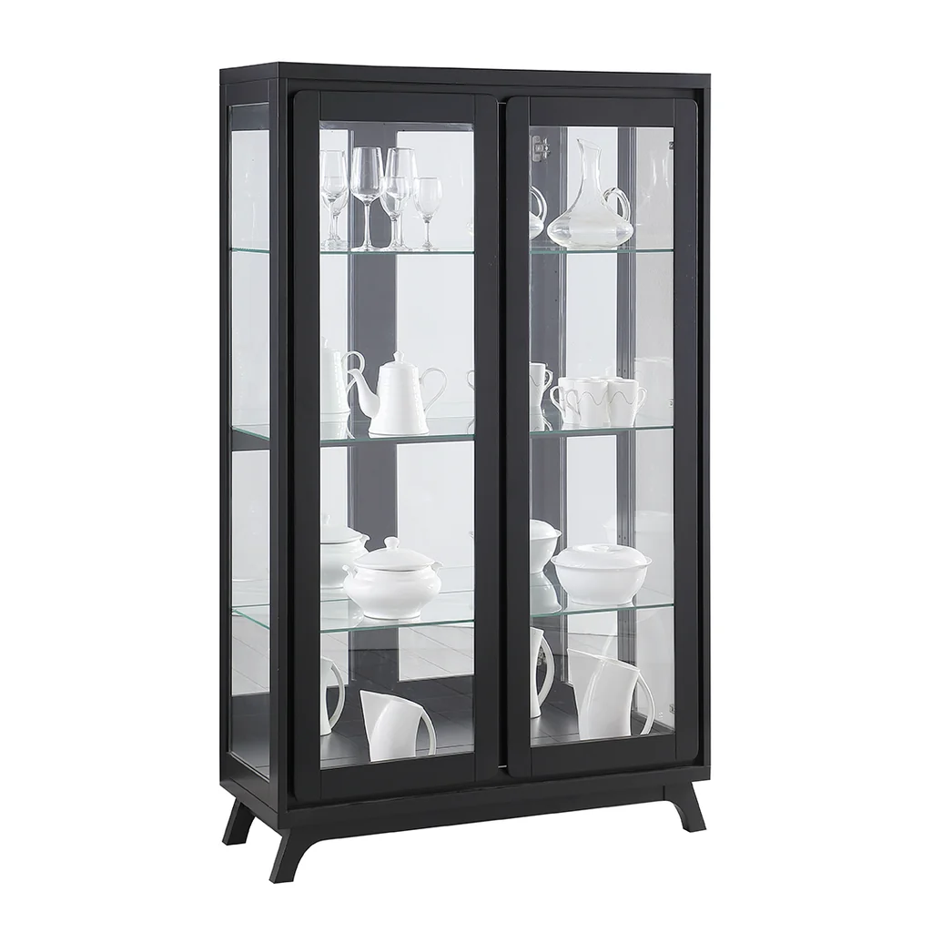 Optimized Mudgee 2 Door Glass Display Cabinet Black Timber Genuine