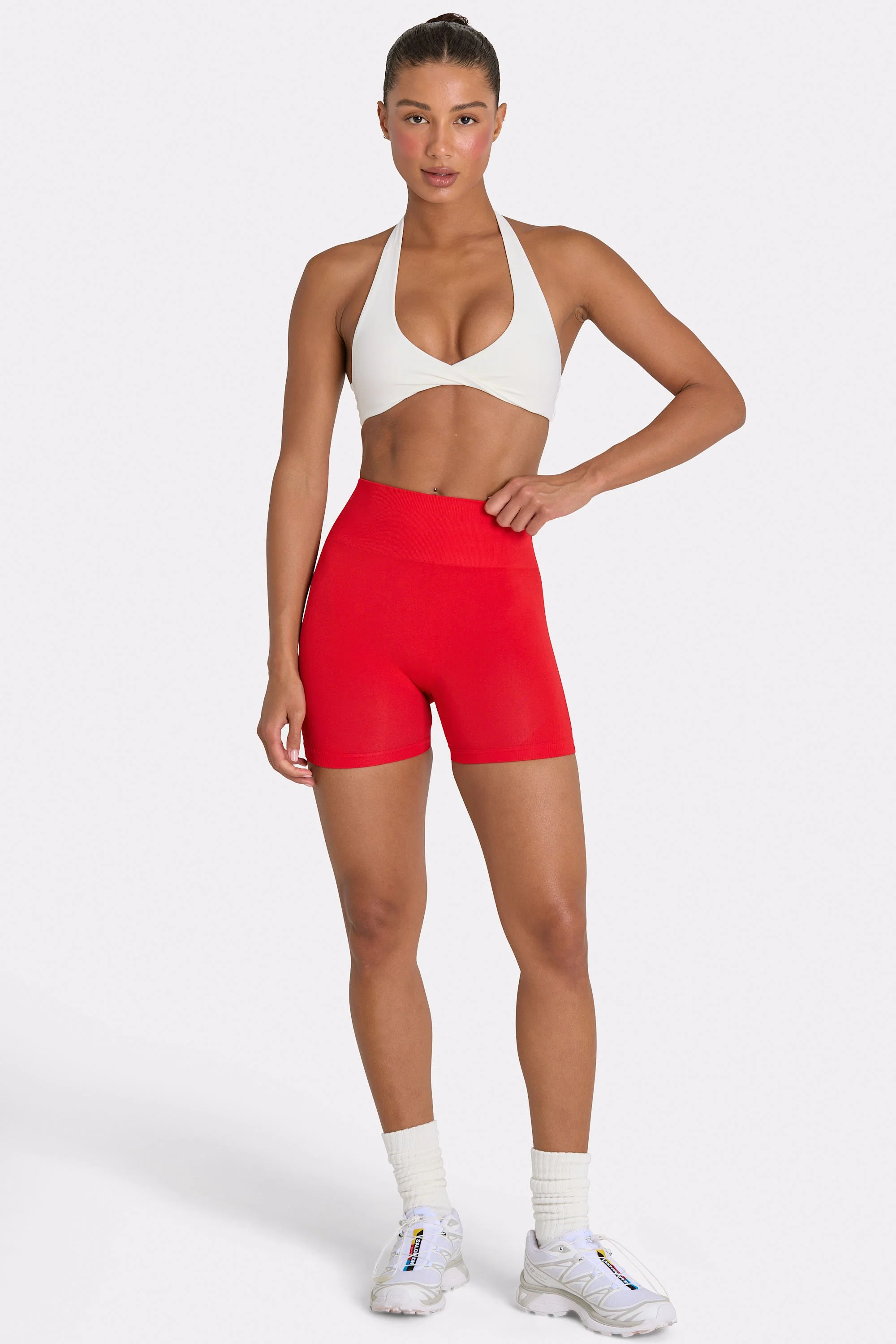 Elite Define Luxe High-Waist Mini Shorts in Red Carefully Designed