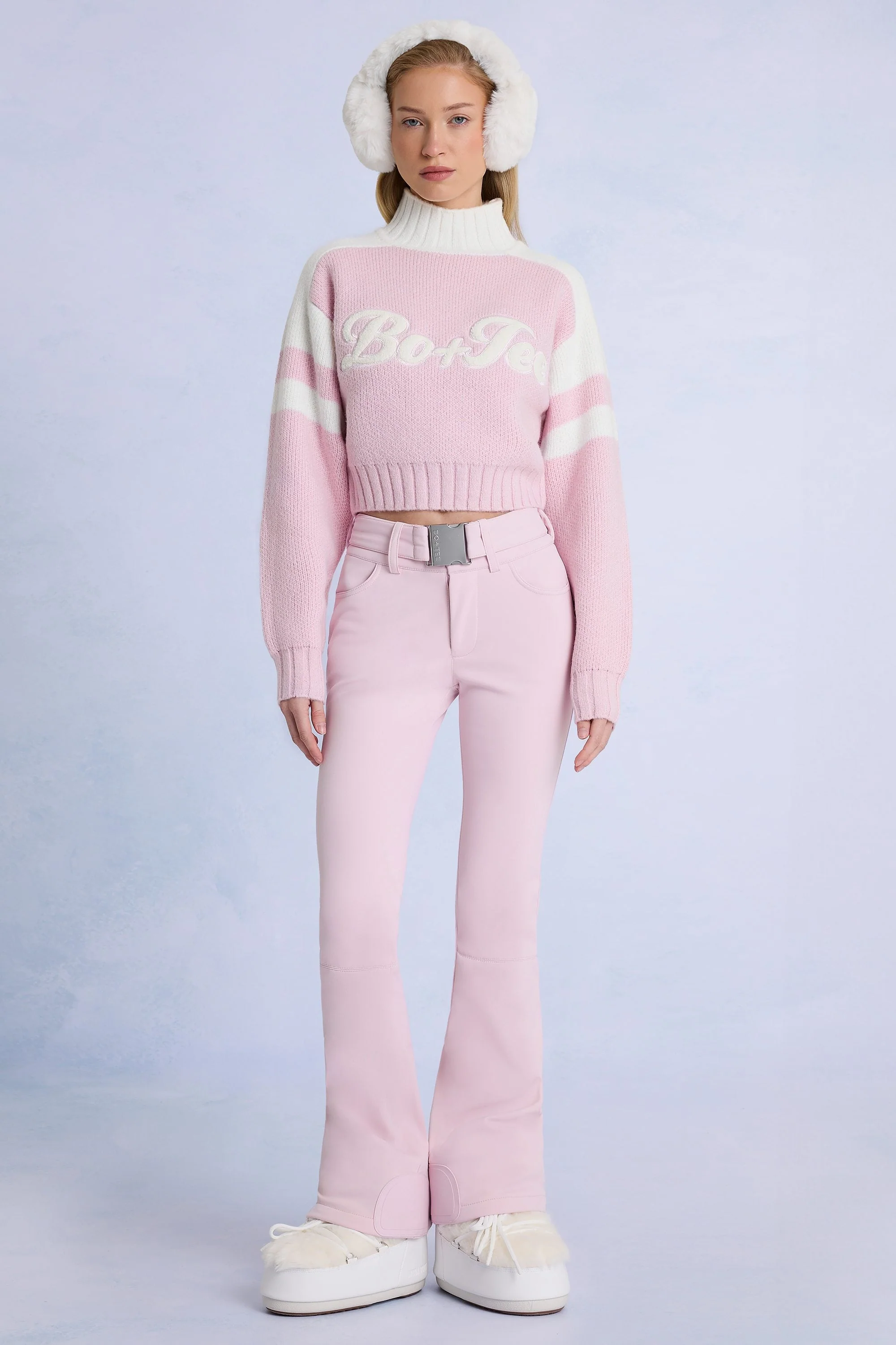 Relaxed Waterproof Belted Ski Salopettes in Powder Pink World-Class